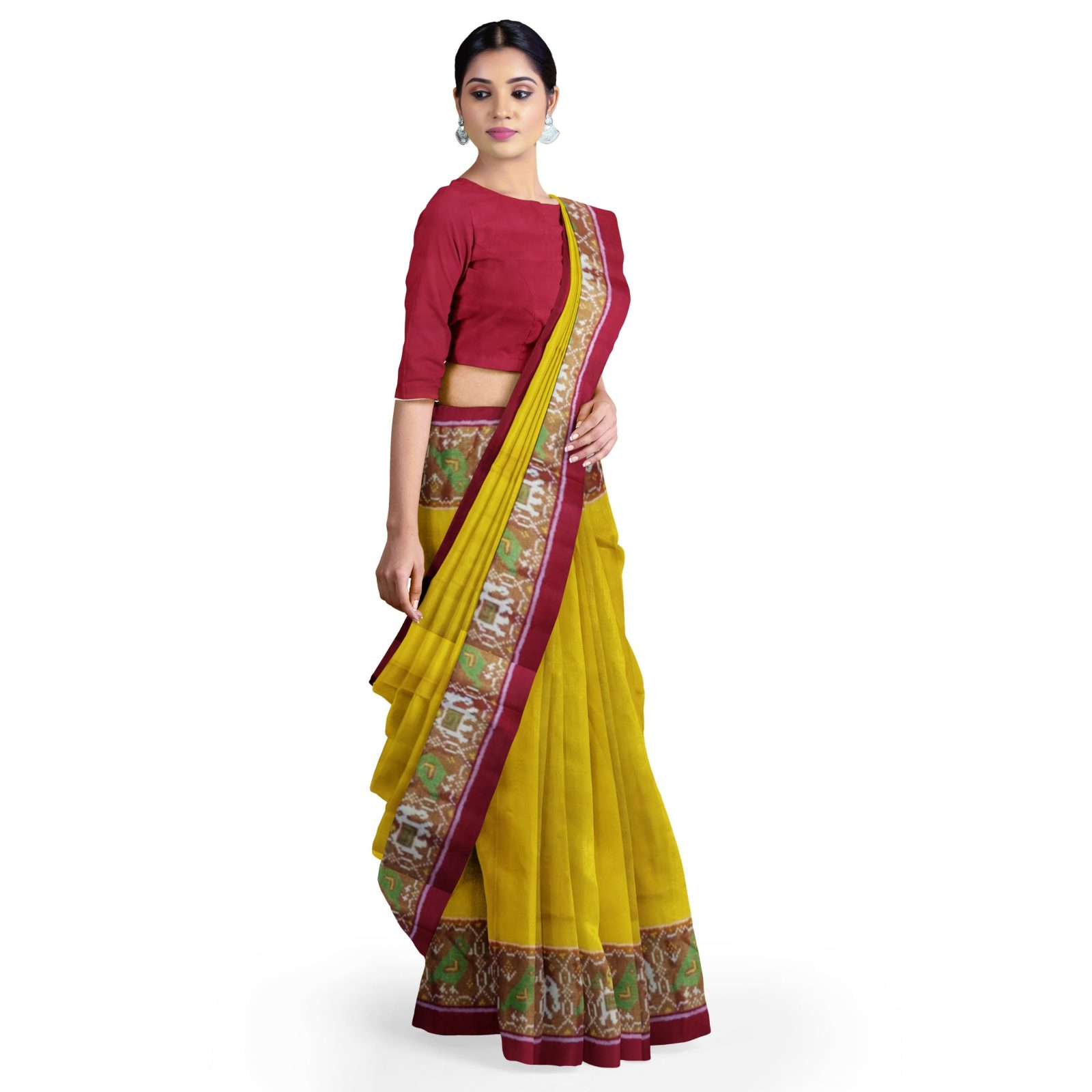 Traditional Rajkot Gala Border Red Yellow Patola Saree