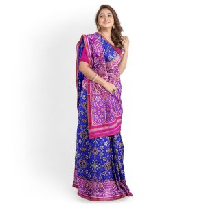 Traditional Single ikkat Pink Blue Navratan Patola Saree