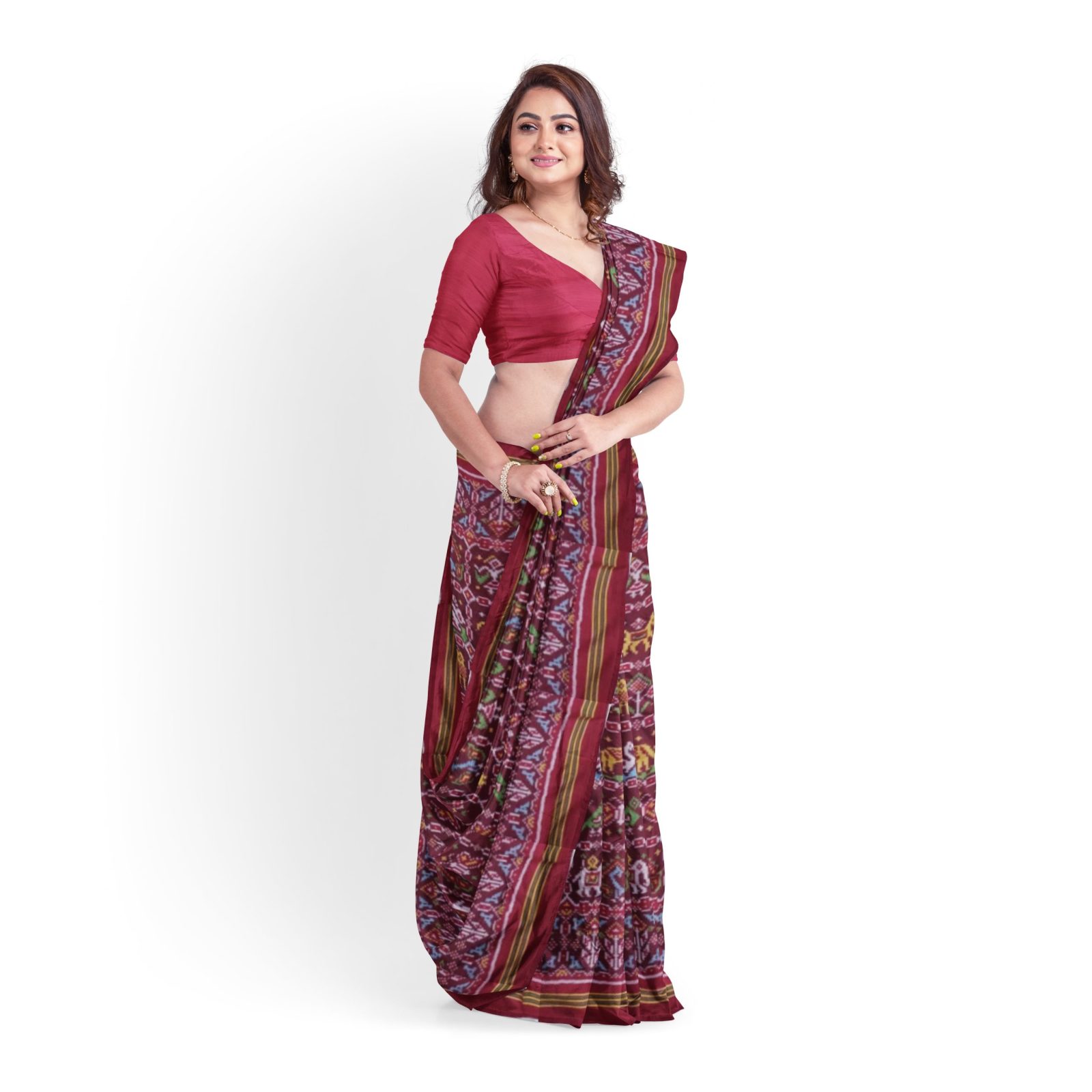 Traditional Single ikkat RedMaroon 12 Motifs Patola Saree