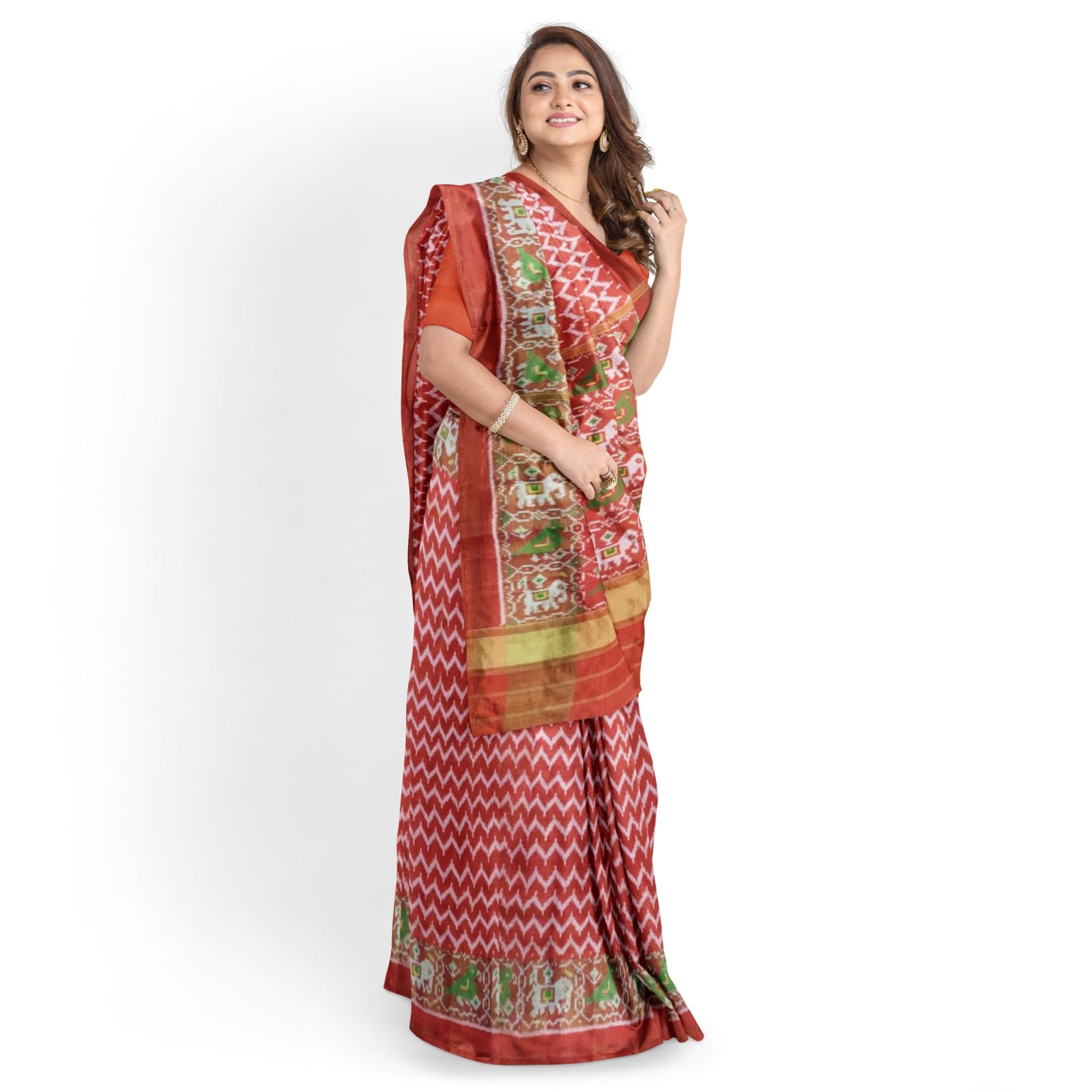 Traditional Rajkot Tissue Border Orange Lehariya Patola Saree