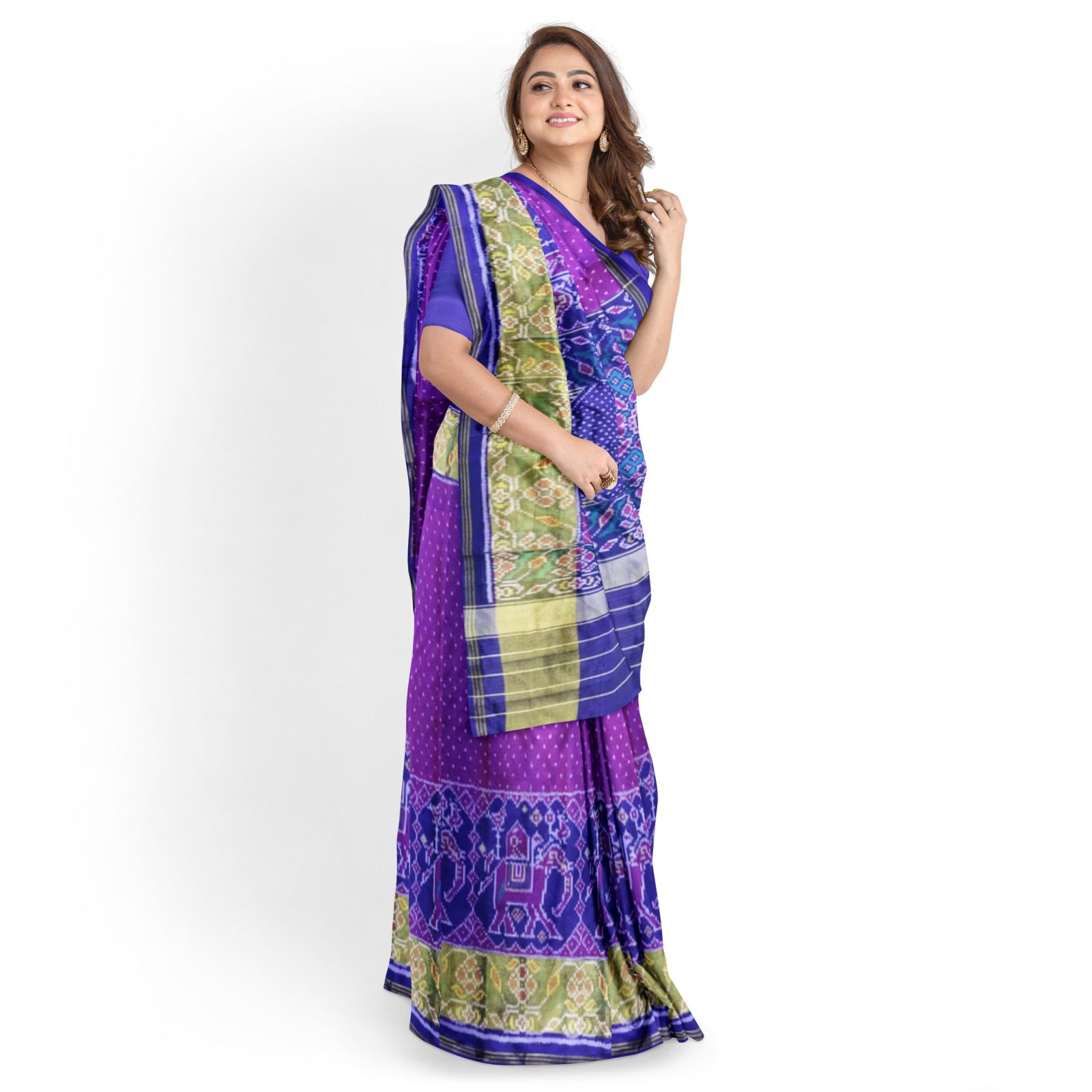 Traditional Rajkot Tissue Border Blue Magenta Skirt Border Patola Saree