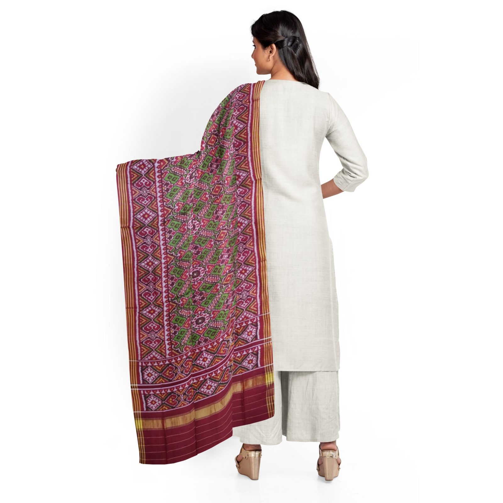 Traditional Single ikkat Maroon Green Manekchok Patola Dupatta