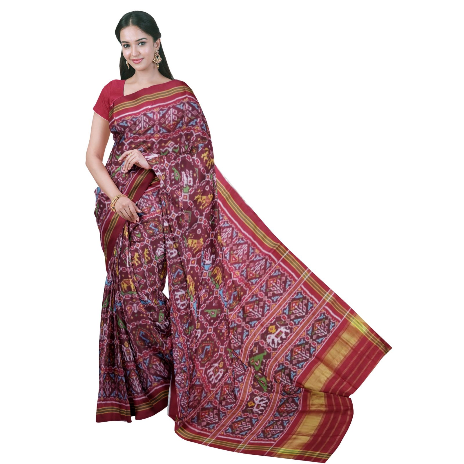 Traditional Single ikkat RedMaroon 12 Motifs Patola Saree