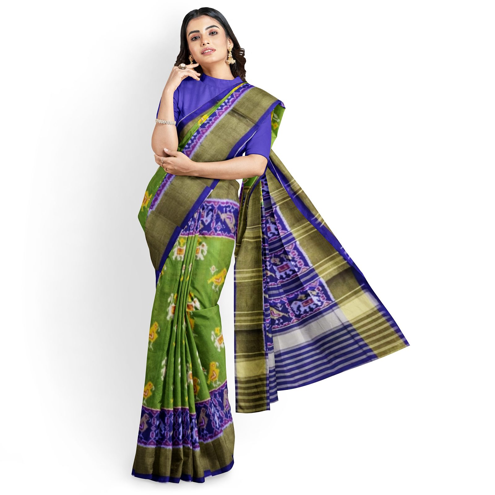 Traditional Rajkot Tissue Border Blue LizardGreen Elephant Parrot Patola Saree