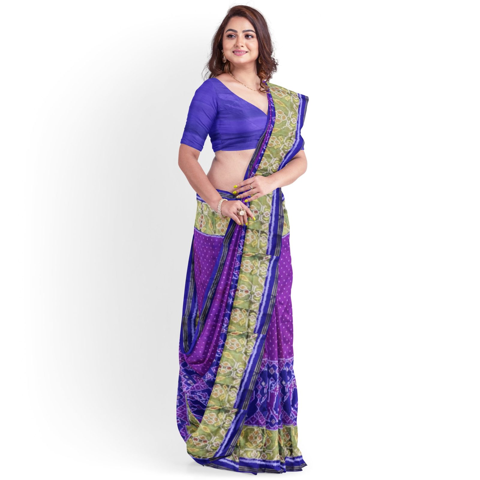 Traditional Rajkot Tissue Border Blue Magenta Skirt Border Patola Saree