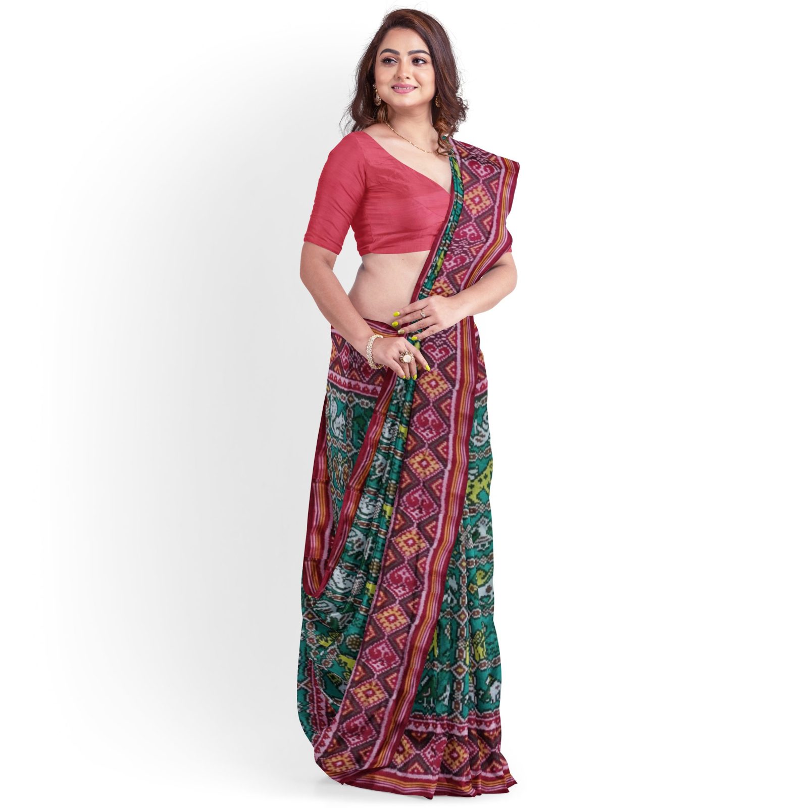 Traditional Single ikkat Red Firoji 12 Motifs Patola Saree