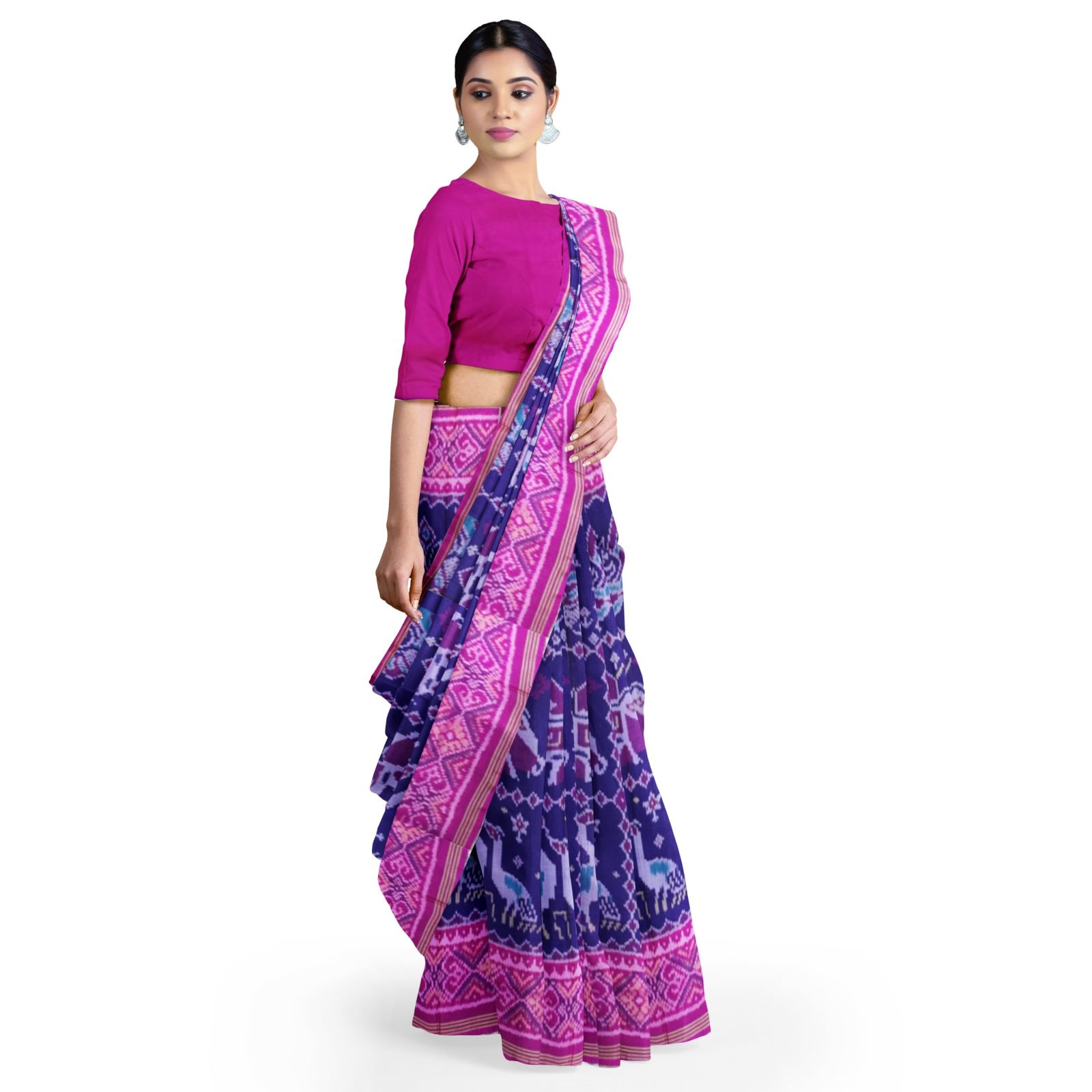 Traditional Single ikkat Pink Pink Blue Motifs Patola Saree