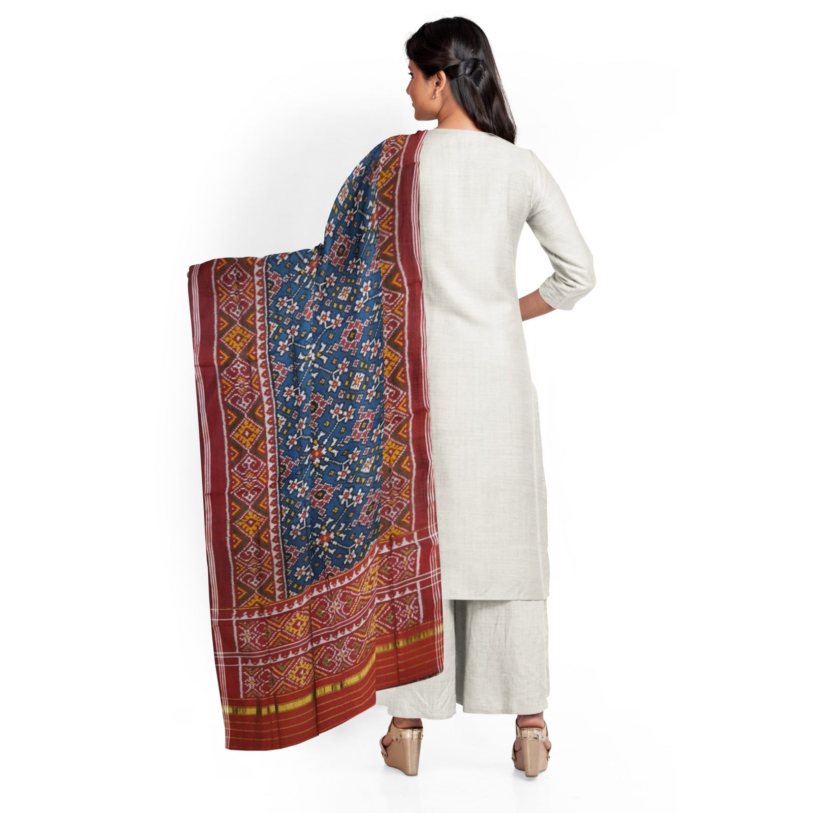 Traditional Single ikkat Maroon Blue Navratan Patola Dupatta