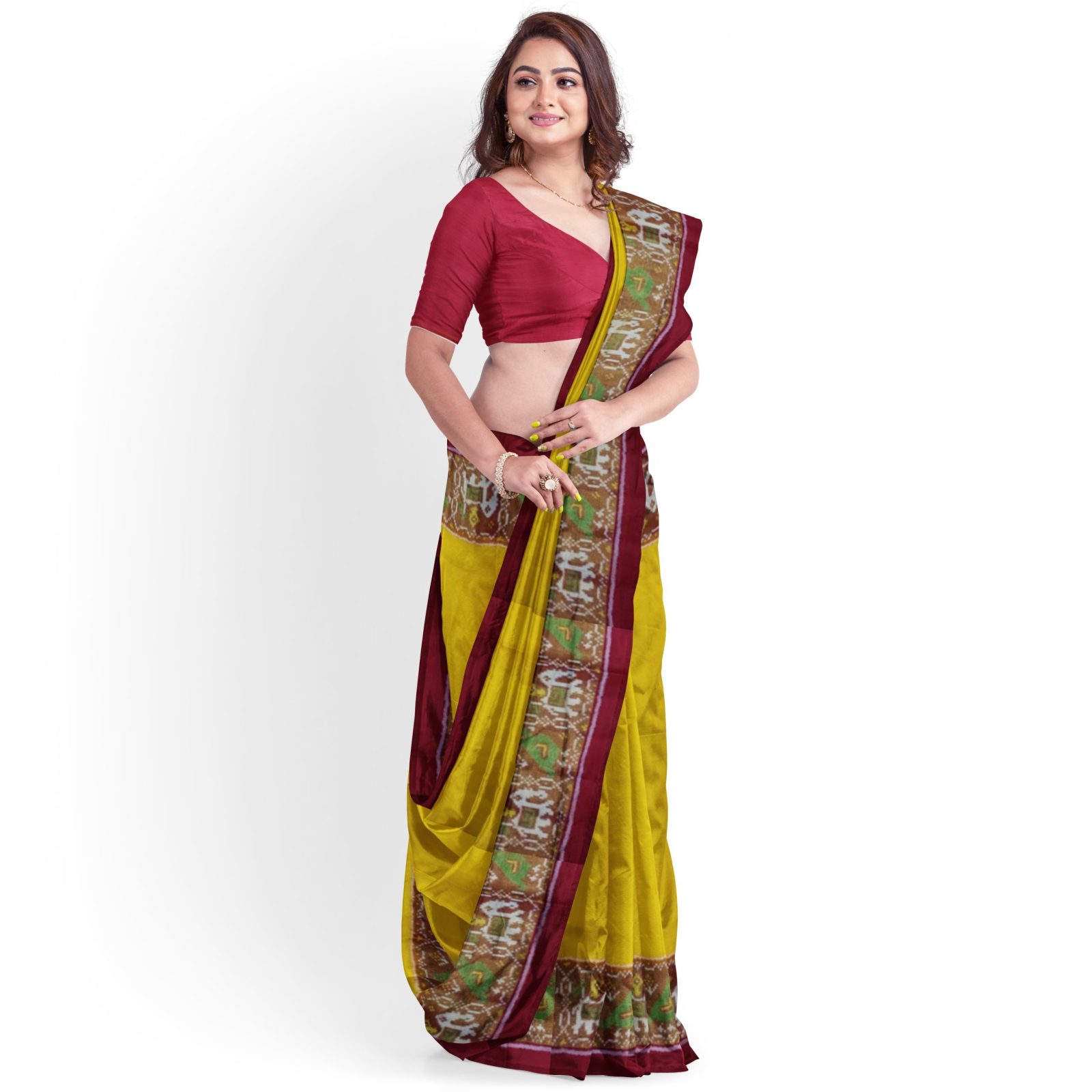 Traditional Rajkot Gala Border Red Yellow Patola Saree