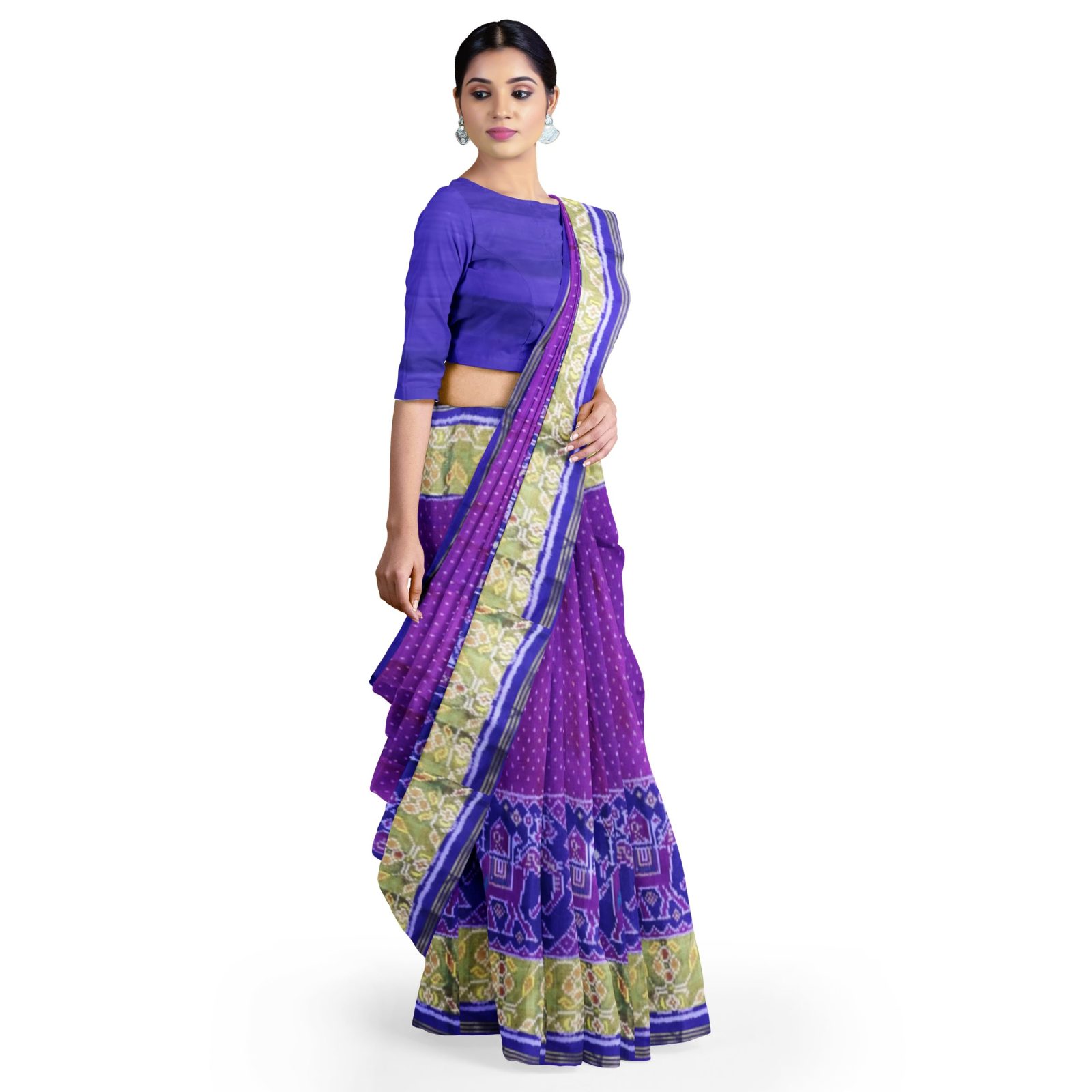 Traditional Rajkot Tissue Border Blue Magenta Skirt Border Patola Saree