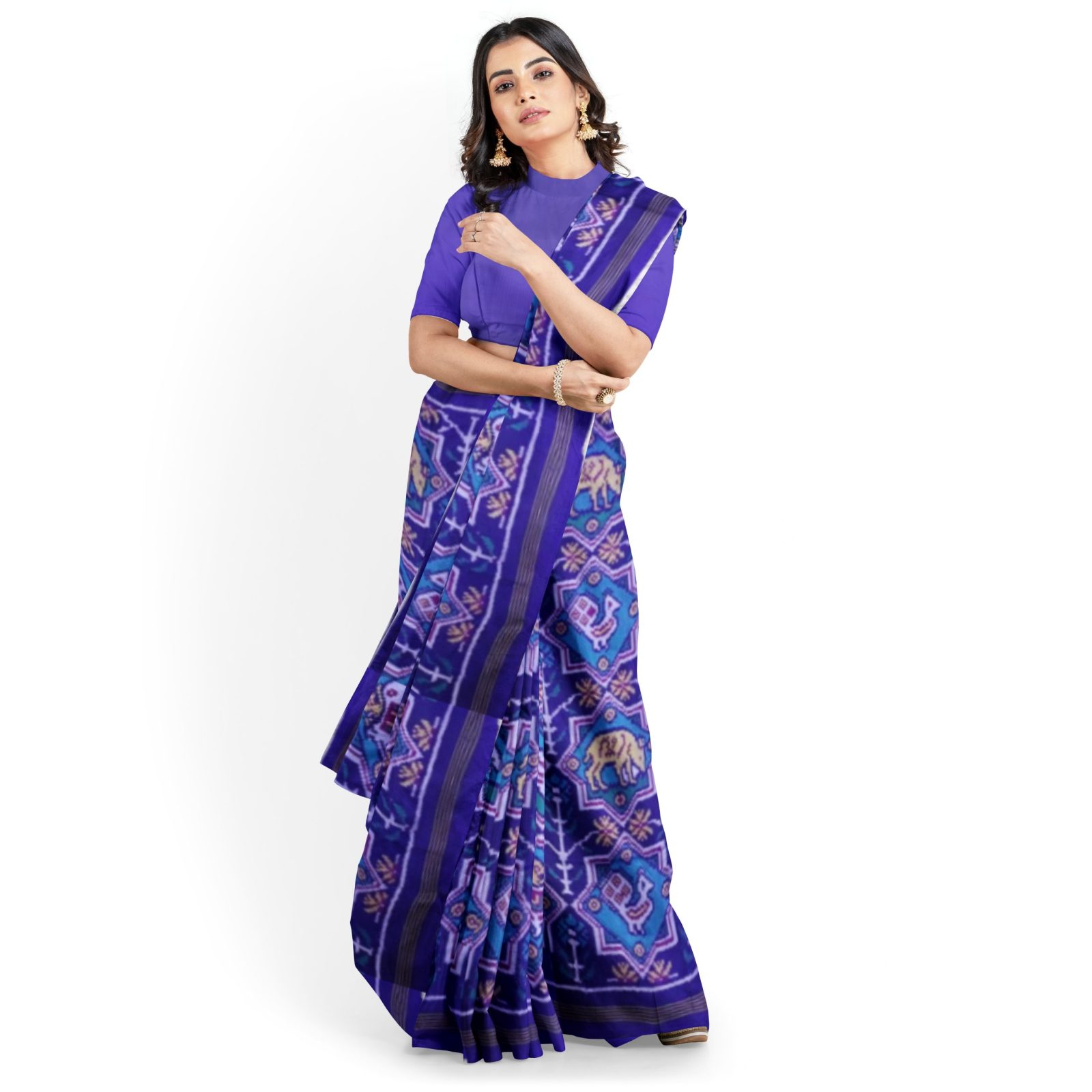 Traditional Single ikkat Pink Blue Motifs Patola Saree