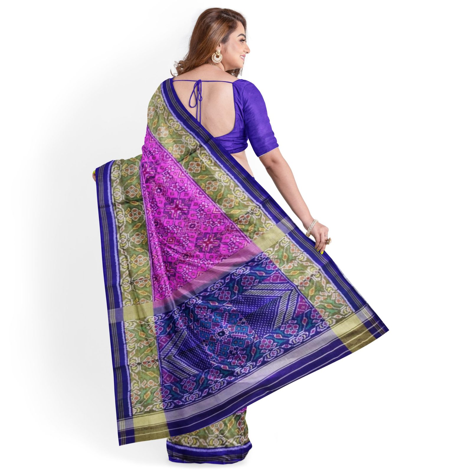 Traditional Rajkot Tissue Border Blue Babypink Navratan Patola Saree