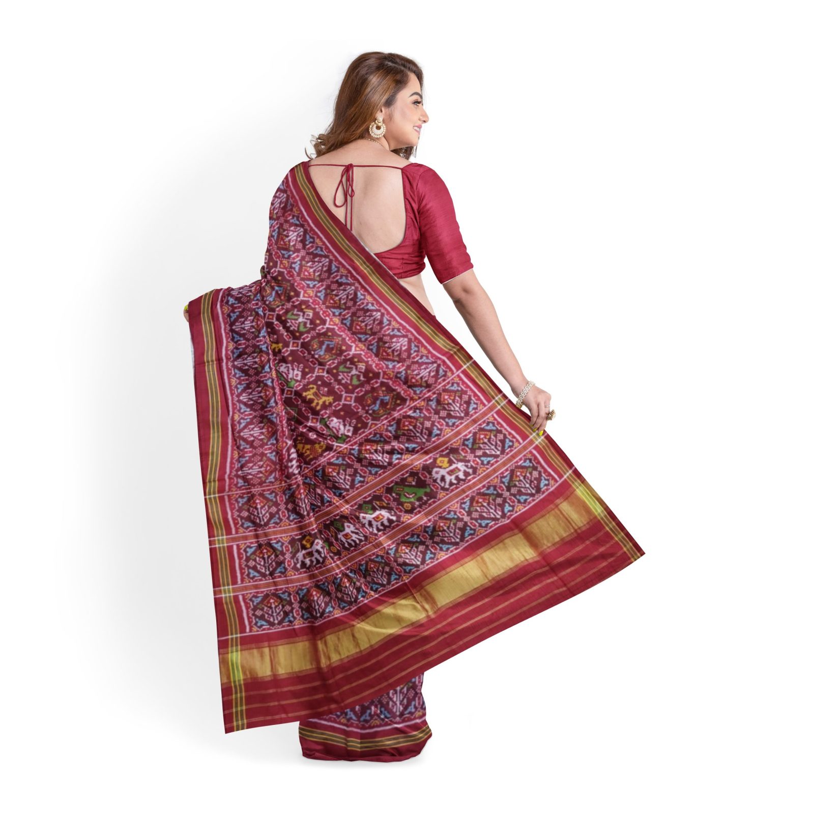 Traditional Single ikkat RedMaroon 12 Motifs Patola Saree