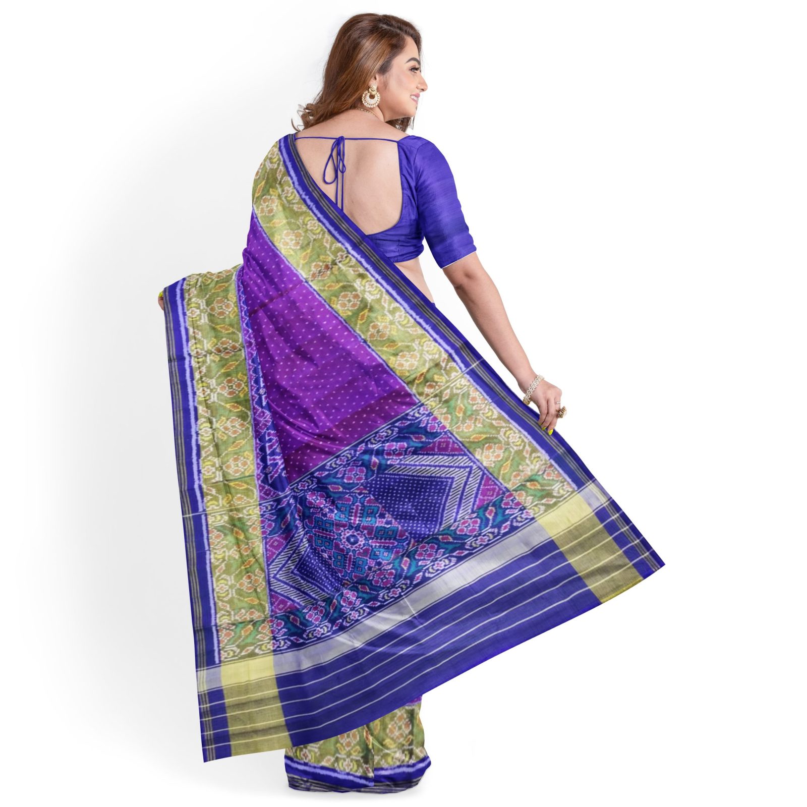 Traditional Rajkot Tissue Border Blue Magenta Skirt Border Patola Saree