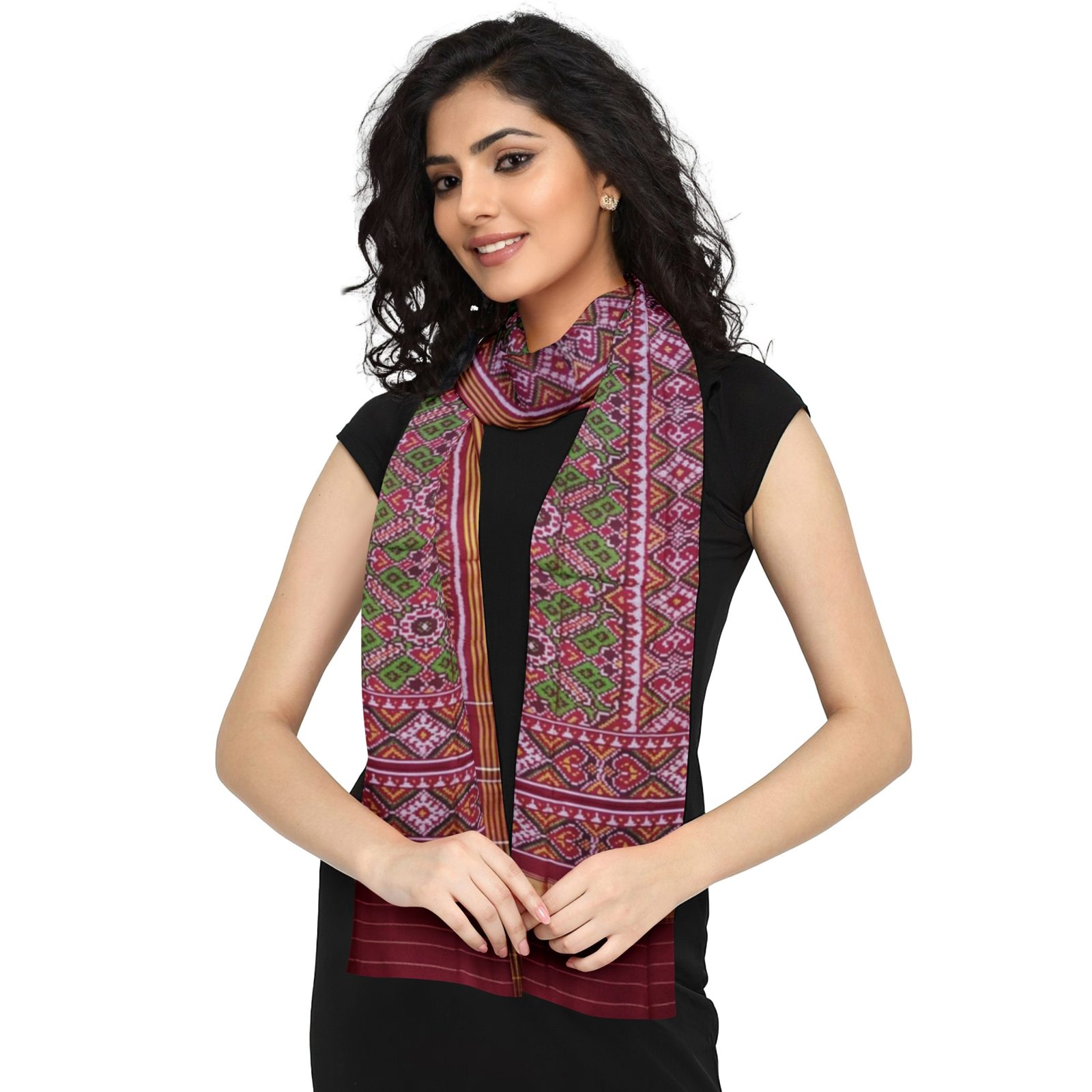 Traditional Single ikkat Maroon Green Manekchok Patola Dupatta