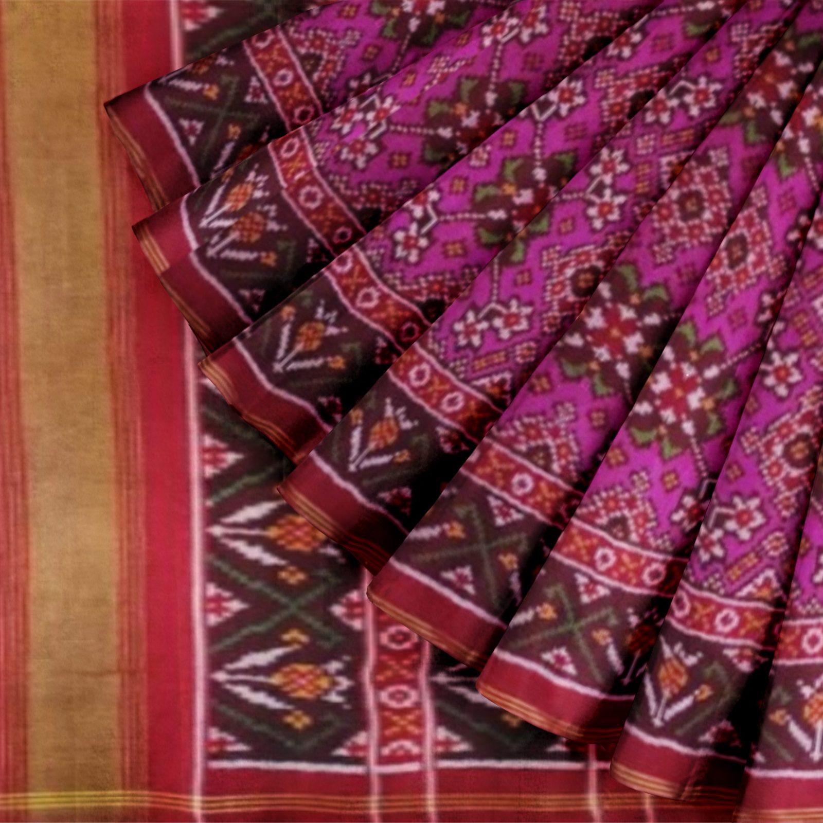Traditional Single ikkat Red Pink Navratan Patola Saree