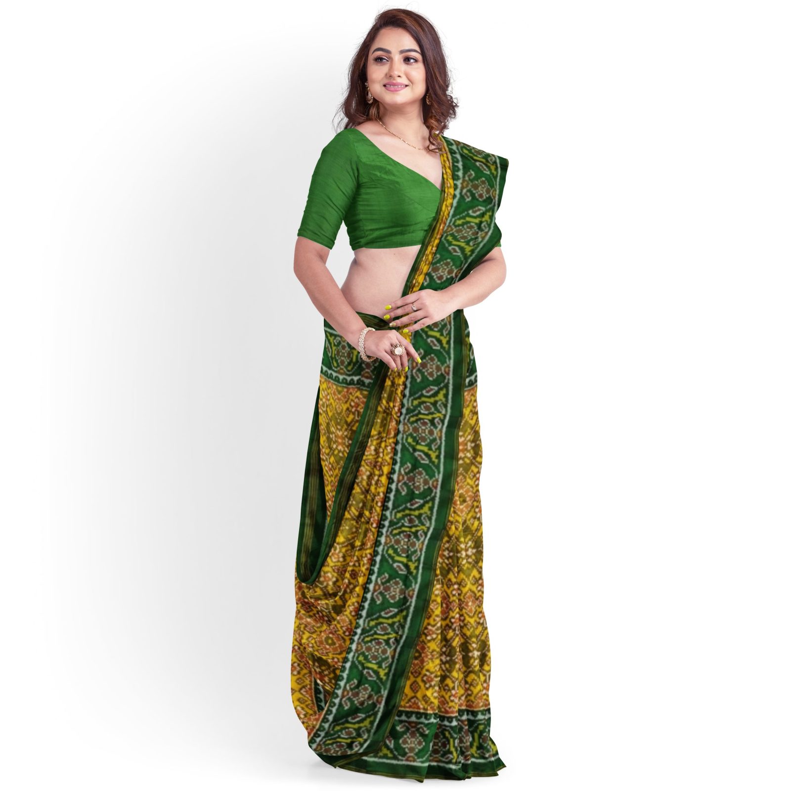 rajkotipatola Traditional Single ikkat Green Golden Navratan Patola Saree