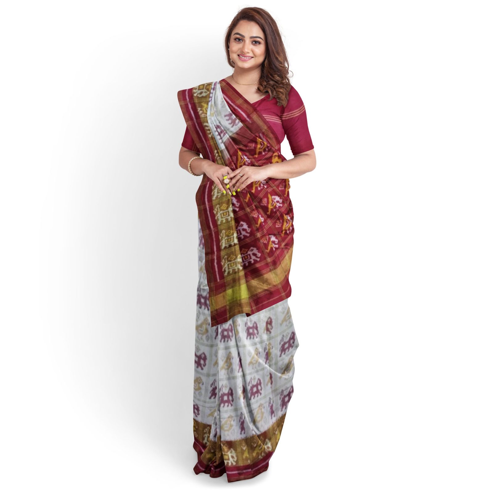 Traditional Rajkot Tissue Border Red White Zari chex Patola Saree