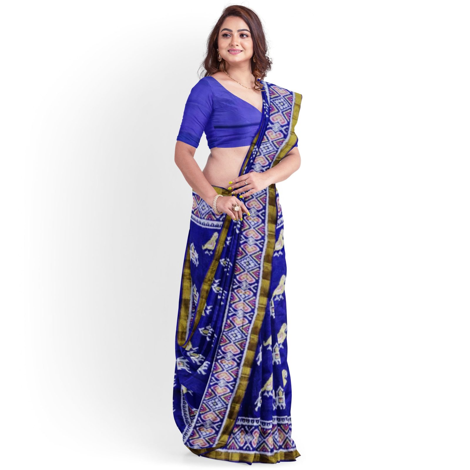 Traditional Rajkot Lagdi pataa Blue Elephant Parrot Patola Saree