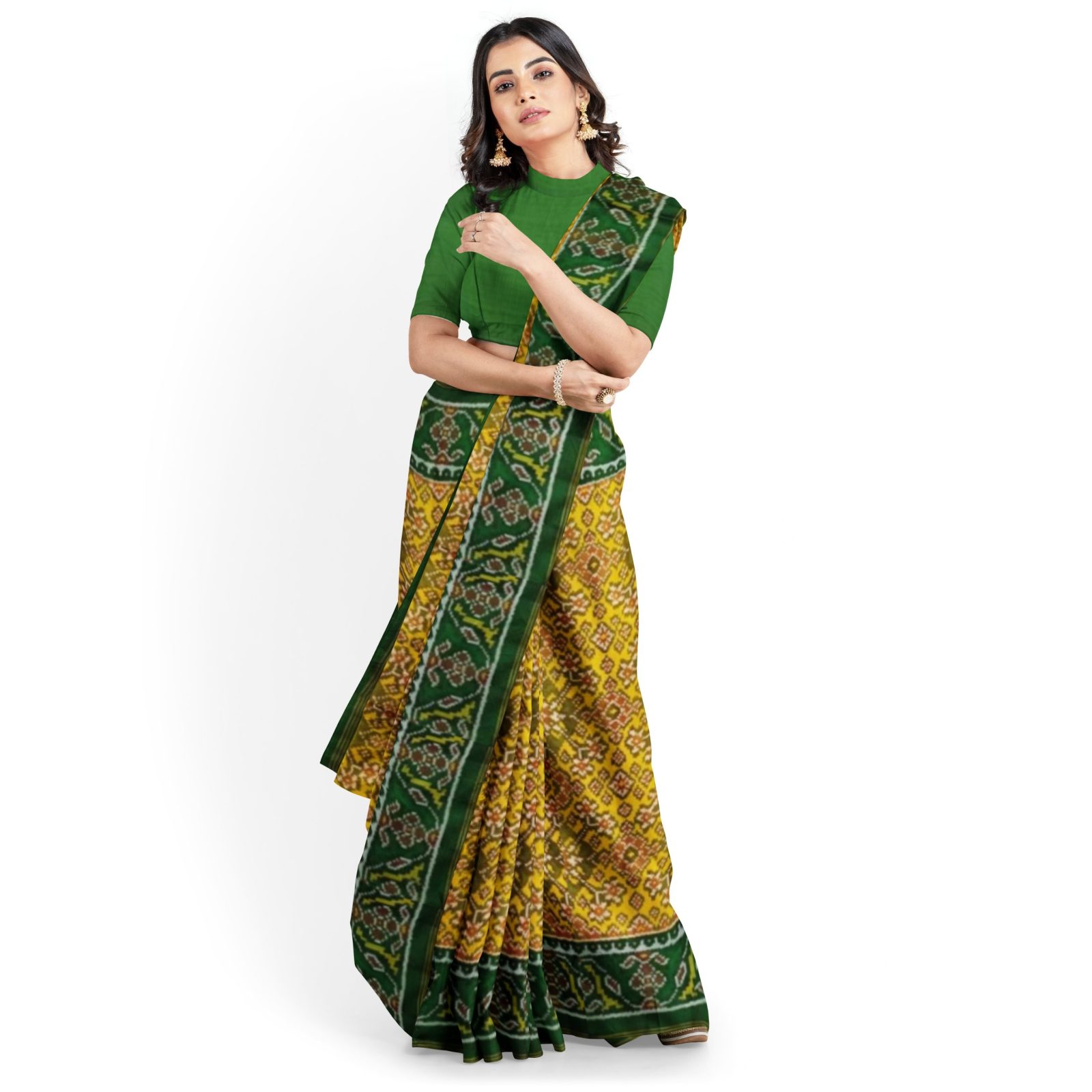 rajkotipatola Traditional Single ikkat Green Golden Navratan Patola Saree