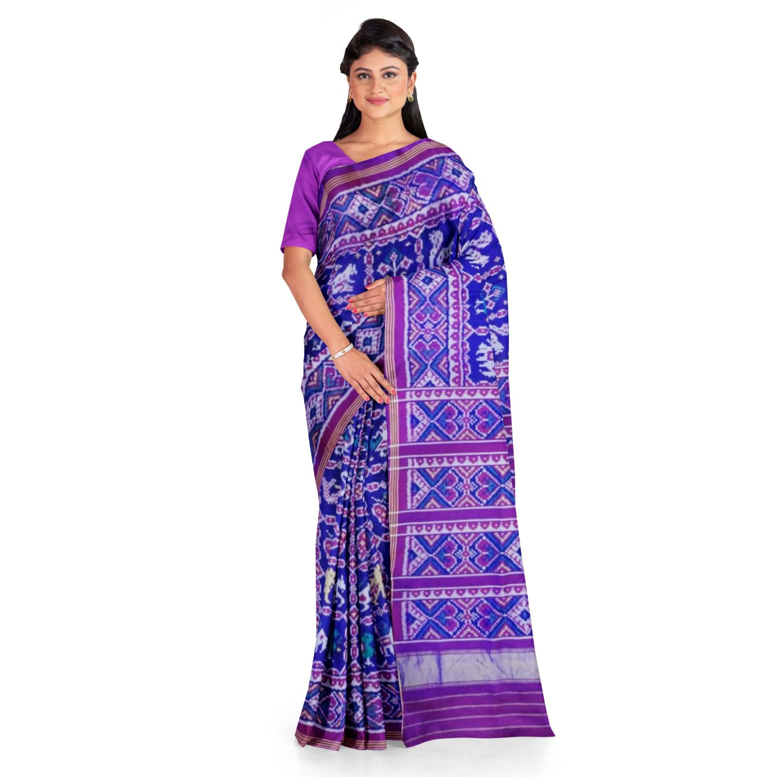 rajkotipatola Traditional Single ikkat Magenta Blue 12 Figure Patola Saree