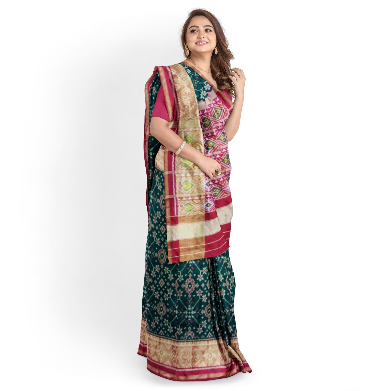 rajkotipatola Traditional Rajkot Tissue Border Red Green Navratan Patola Saree