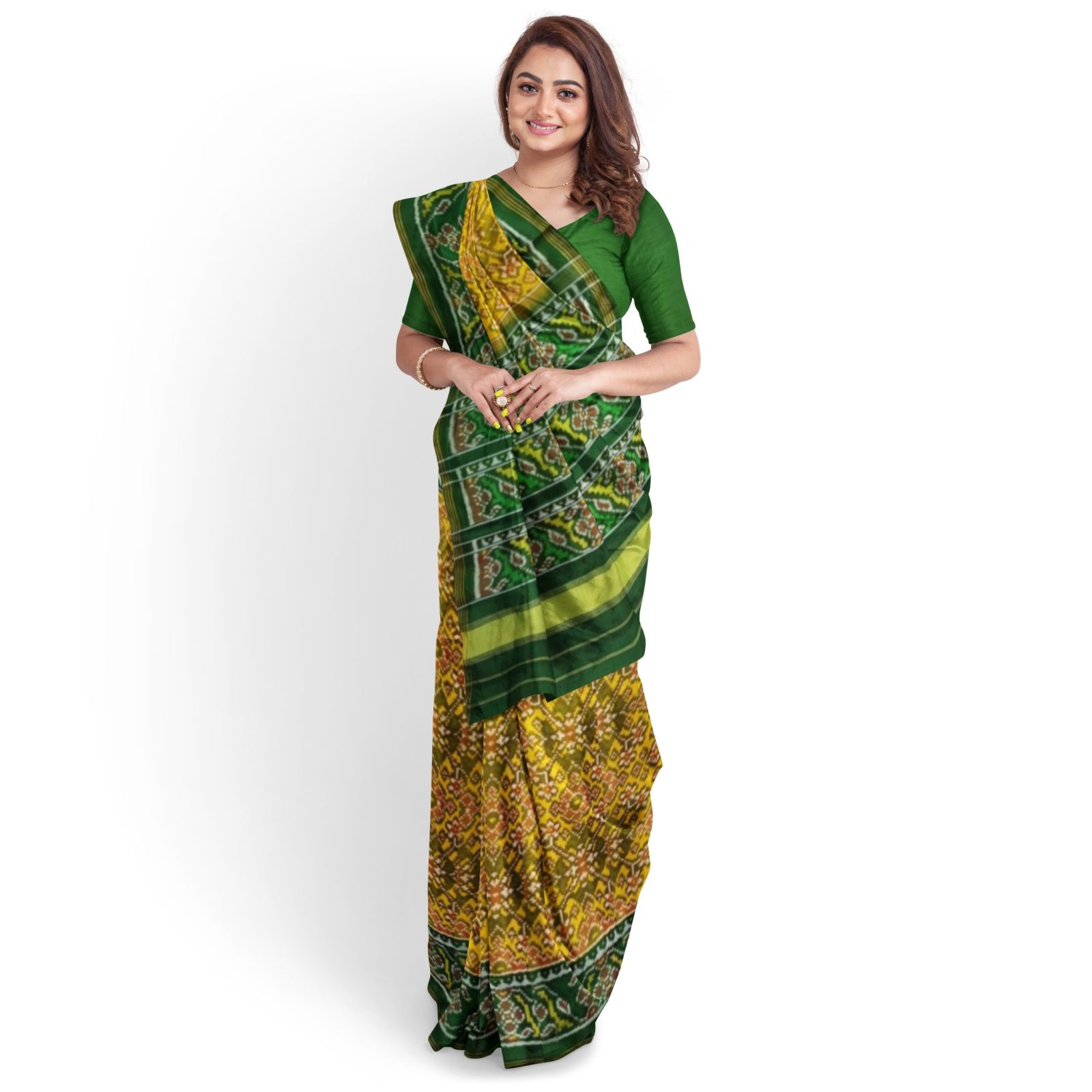 rajkotipatola Traditional Single ikkat Green Golden Navratan Patola Saree