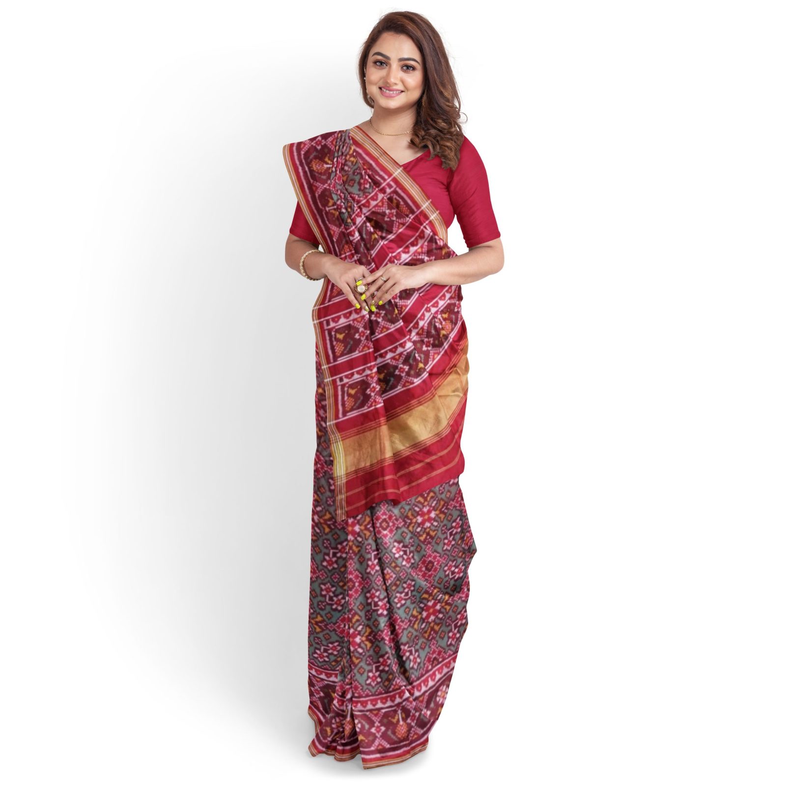 rajkotipatola Traditional Single ikkat Red SkyBlue Navratan Patola Saree