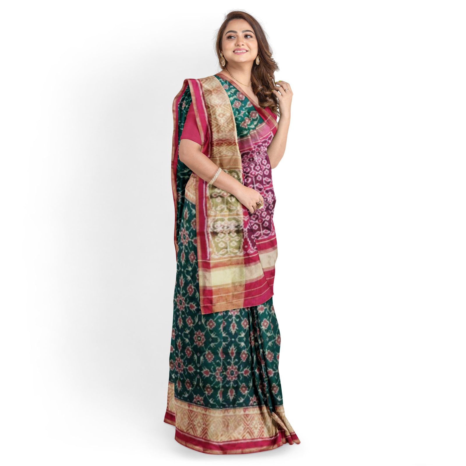 Traditional Rajkot Tissue Border Red Green Chabdi Patola Saree