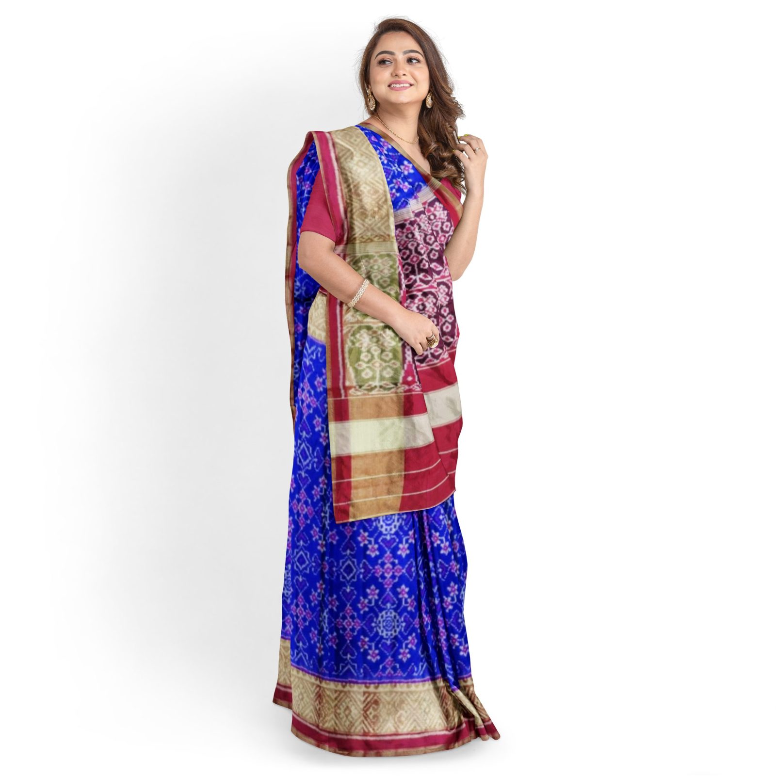 Traditional Rajkot Tissue Border Red Blue Ratanchock Patola Saree