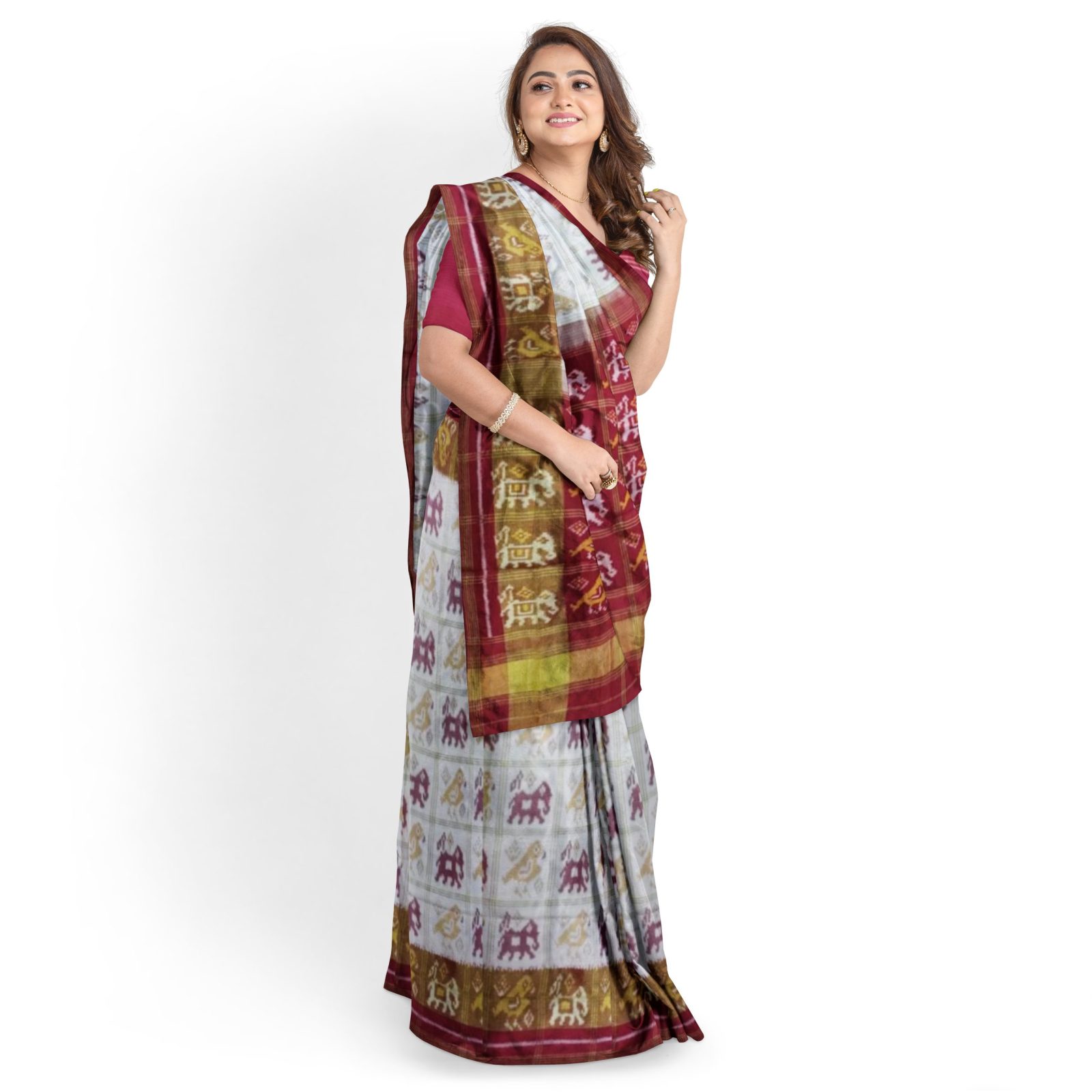 Traditional Rajkot Tissue Border Red White Zari chex Patola Saree