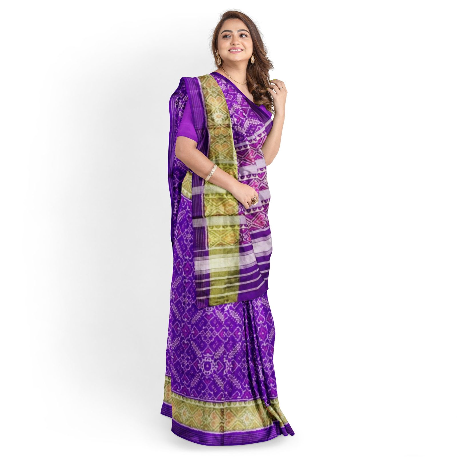 Traditional Rajkot Tissue Border Purple Manekchok Patola Saree