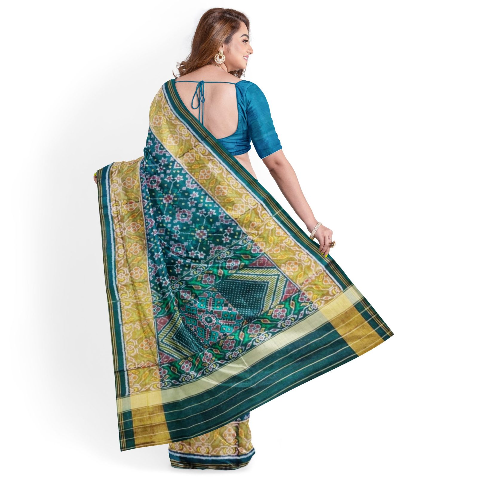 Traditional Rajkot Tissue Border Teal Navratan Patola Saree