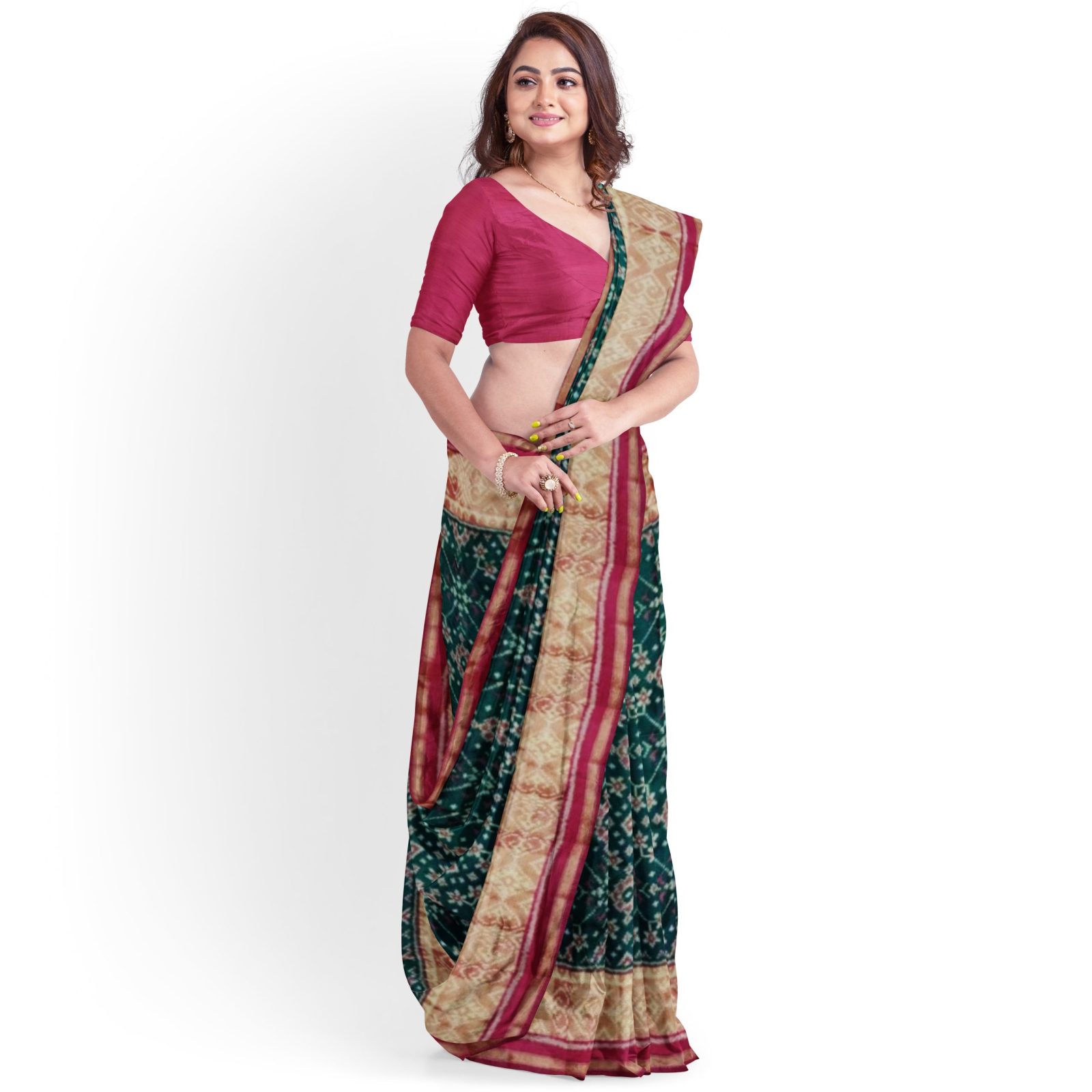 rajkotipatola Traditional Rajkot Tissue Border Red Green Navratan Patola Saree