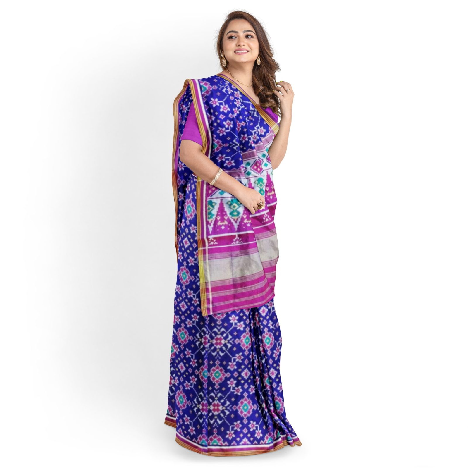 rajkotipatola Traditional Single ikkat Magenta Blue Navratan Patola Saree