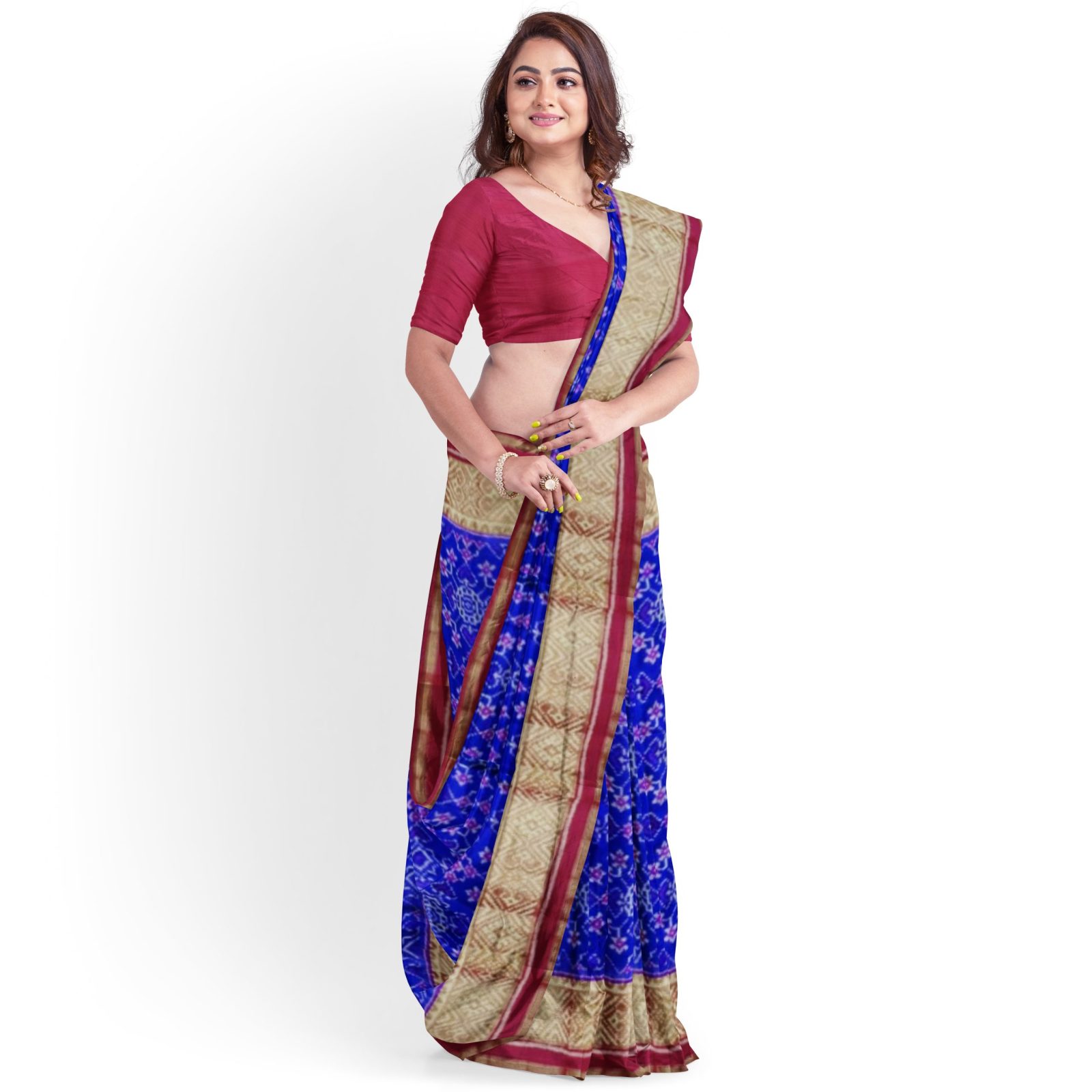 Traditional Rajkot Tissue Border Red Blue Ratanchock Patola Saree