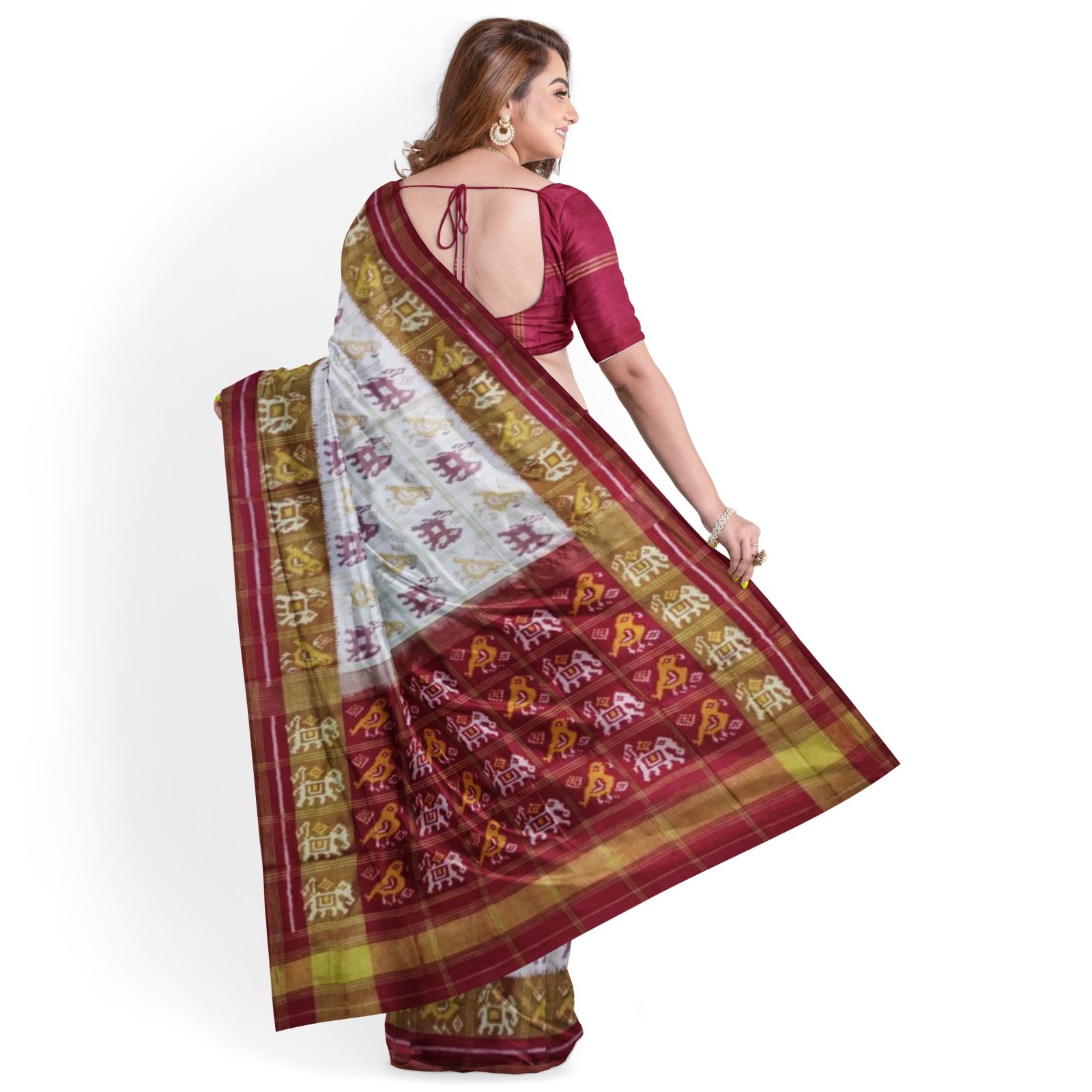 Traditional Rajkot Tissue Border Red White Zari chex Patola Saree