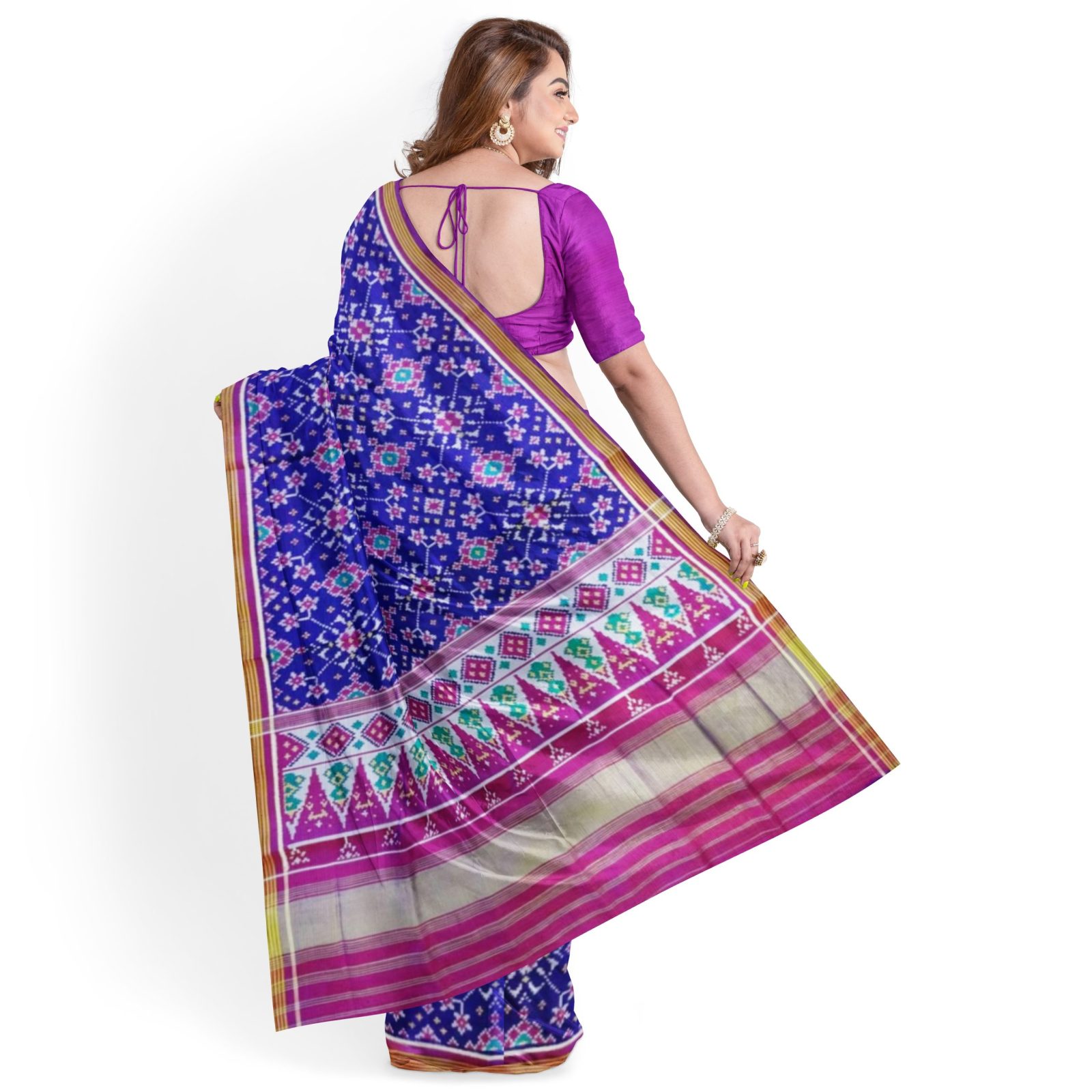 rajkotipatola Traditional Single ikkat Magenta Blue Navratan Patola Saree