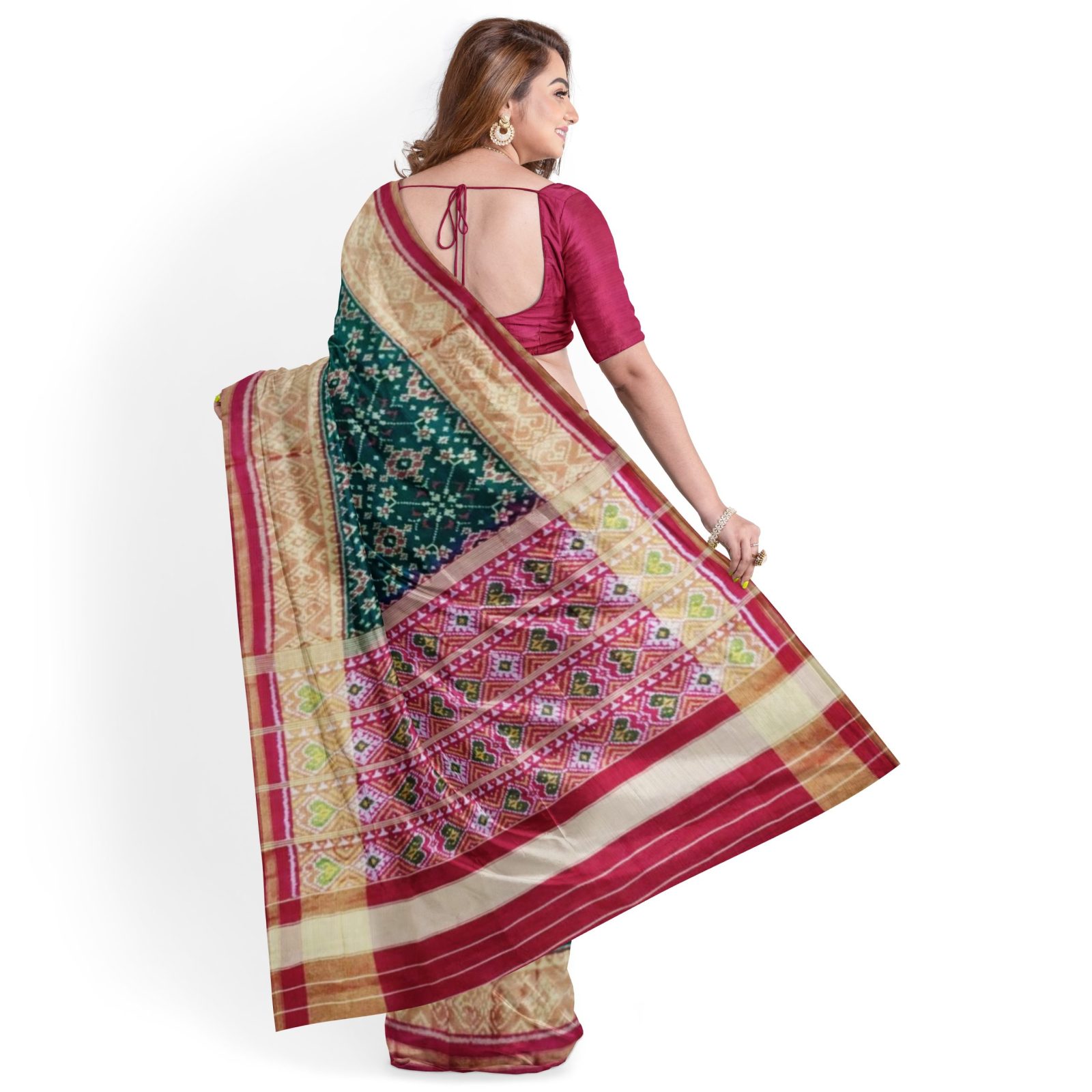 rajkotipatola Traditional Rajkot Tissue Border Red Green Navratan Patola Saree