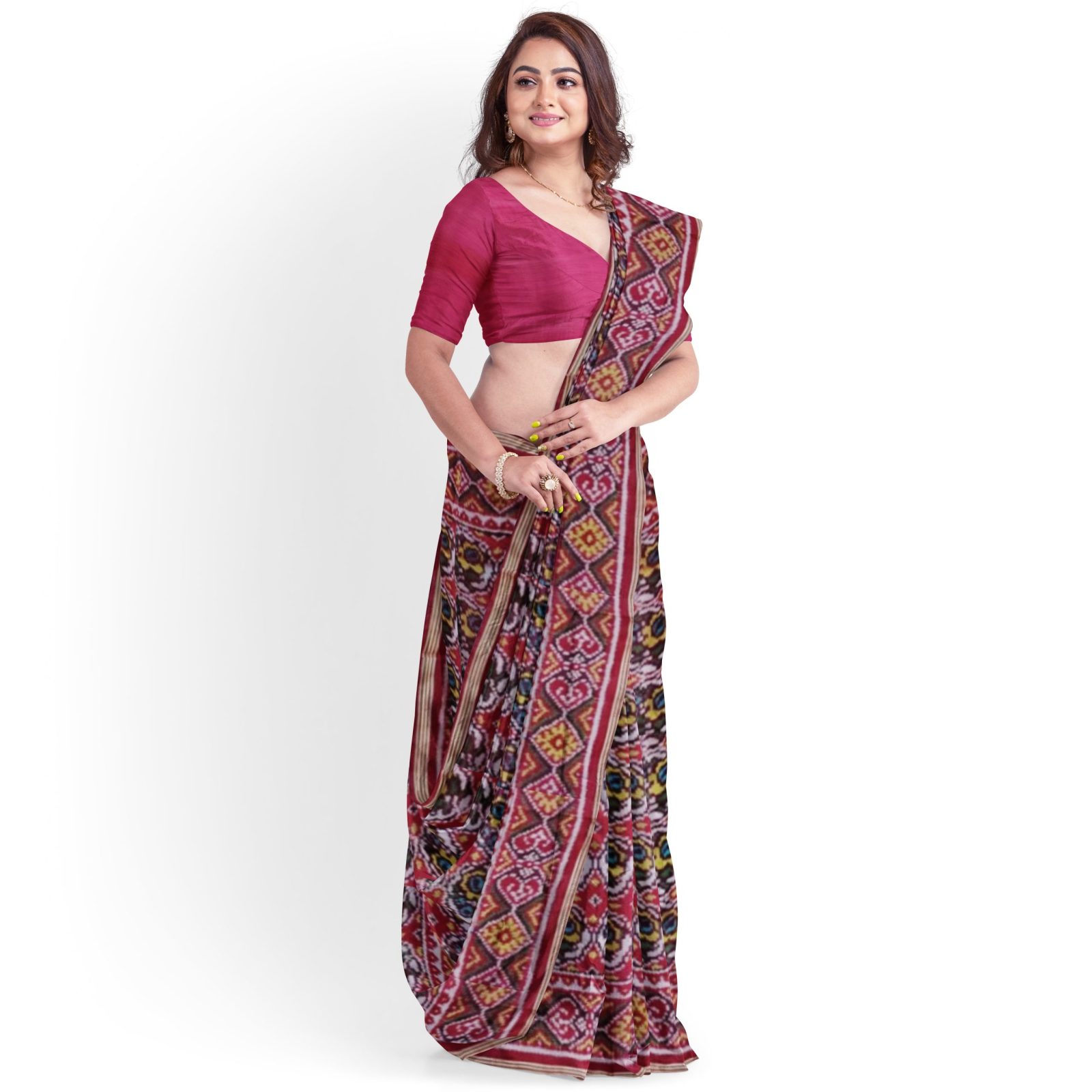 rajkotipatola Traditional Single ikkat Multicolor Rose Design Patola Saree