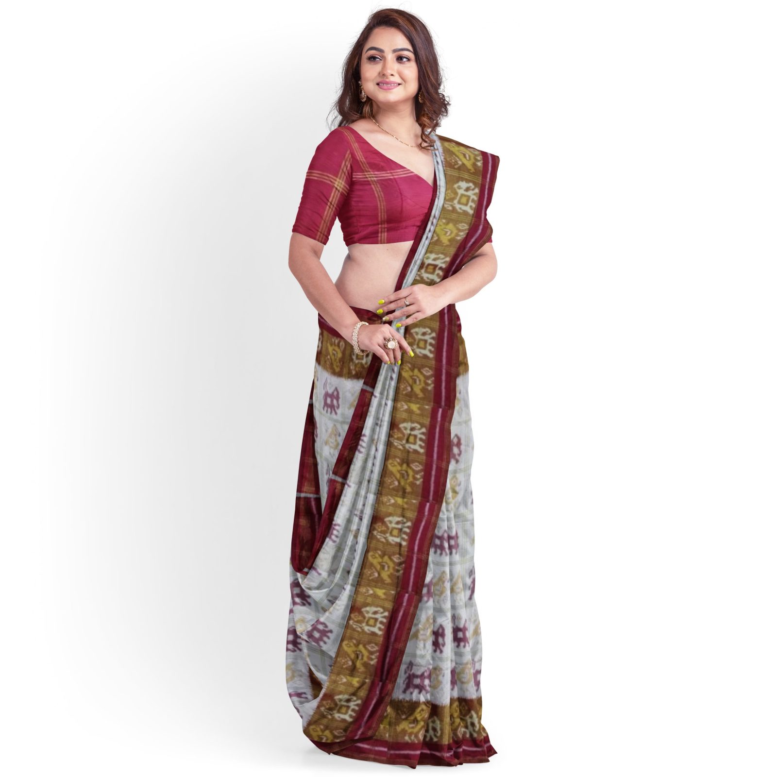 Traditional Rajkot Tissue Border Red White Zari chex Patola Saree