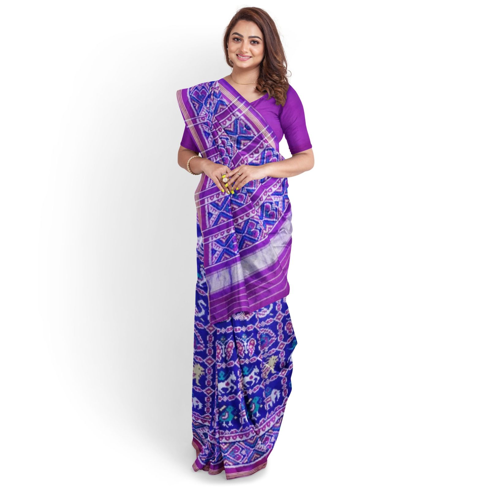 rajkotipatola Traditional Single ikkat Magenta Blue 12 Figure Patola Saree