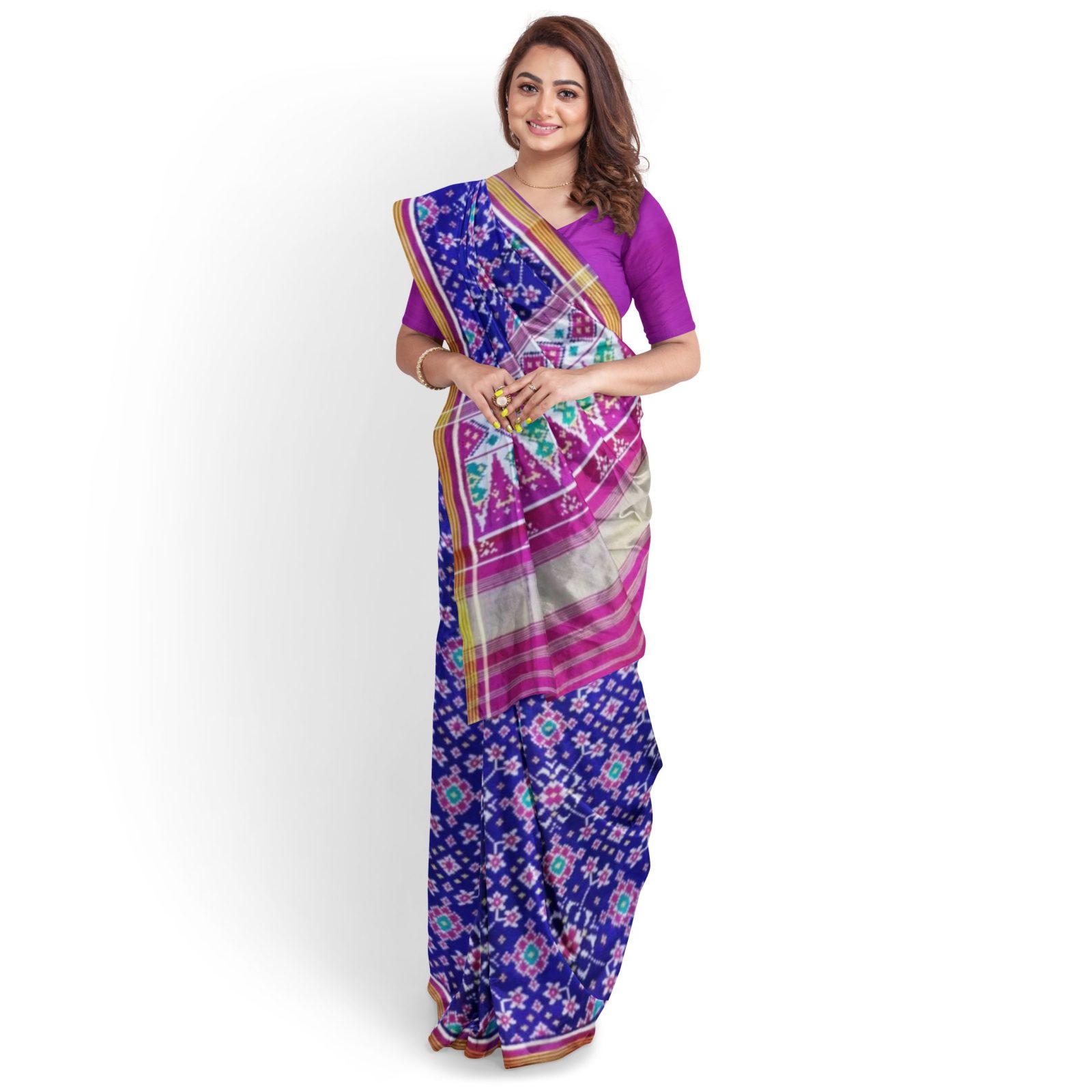 rajkotipatola Traditional Single ikkat Magenta Blue Navratan Patola Saree