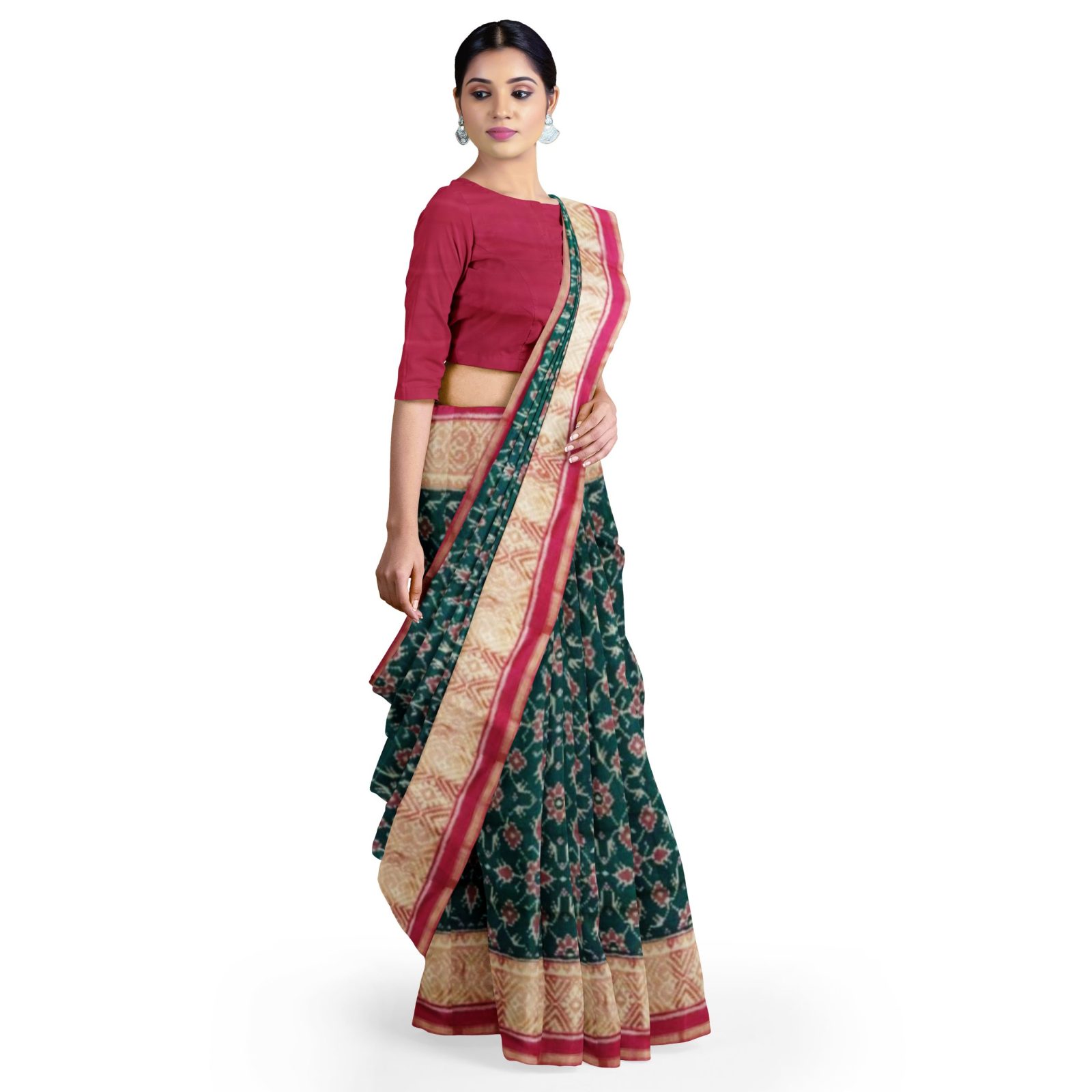 Traditional Rajkot Tissue Border Red Green Chabdi Patola Saree