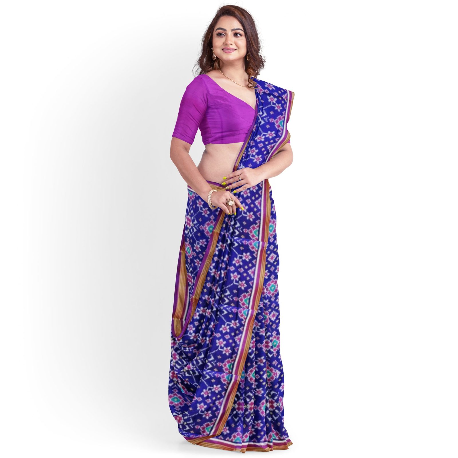 rajkotipatola Traditional Single ikkat Magenta Blue Navratan Patola Saree