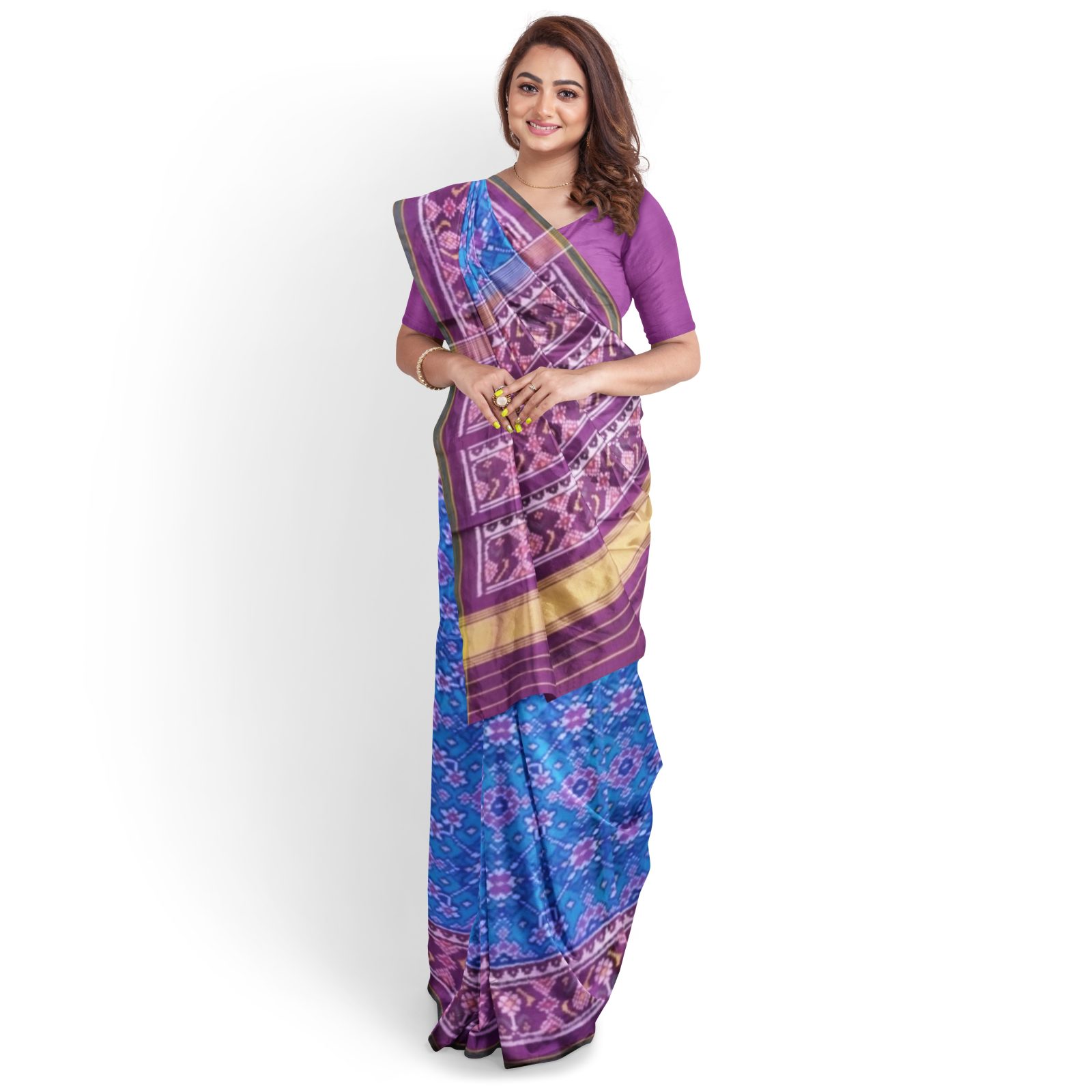 rajkotipatola Traditional Single ikkat Magenta Peacockblue Navratan Design Patola Saree