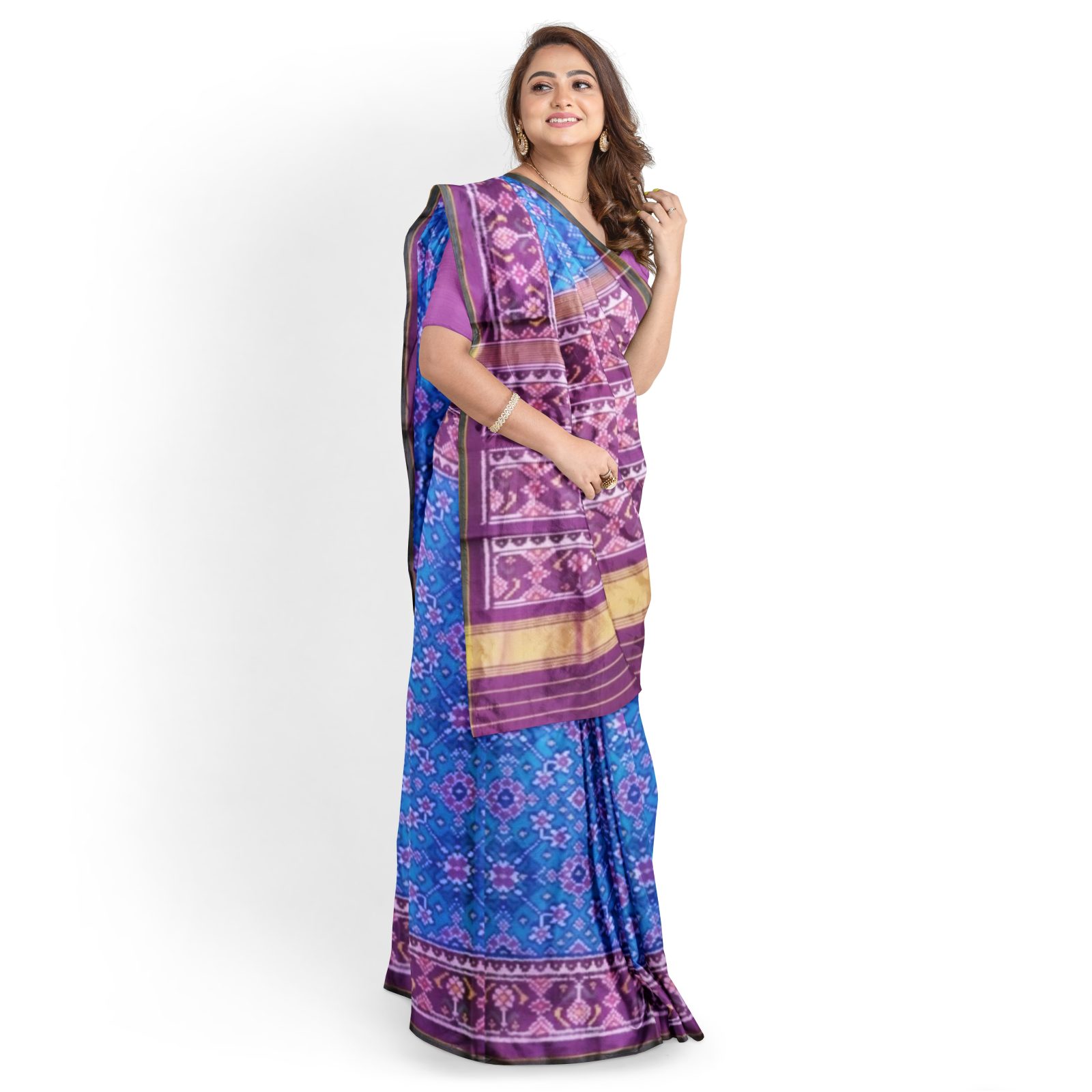 rajkotipatola Traditional Single ikkat Magenta Peacockblue Navratan Design Patola Saree