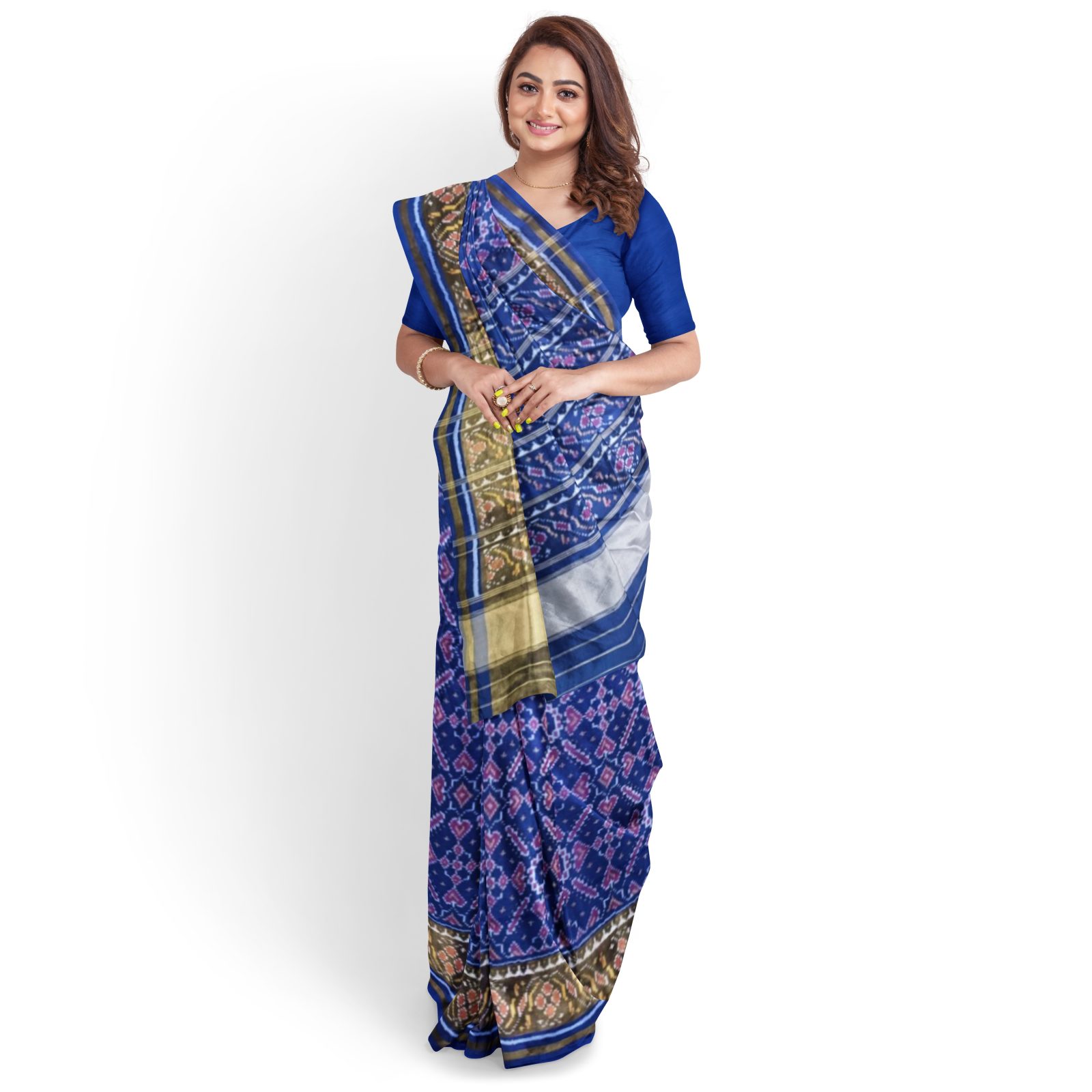 rajkotipatola Traditional Rajkot Tissue Border Blue Manekchok Patola Saree