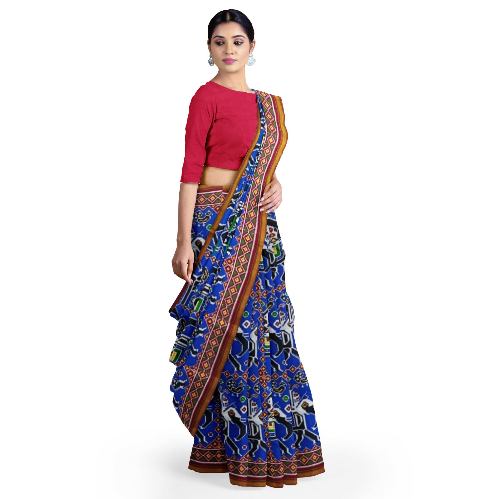 rajkotipatola Traditional Double Ikkat Red Blue Elephant Motifs Patola Saree