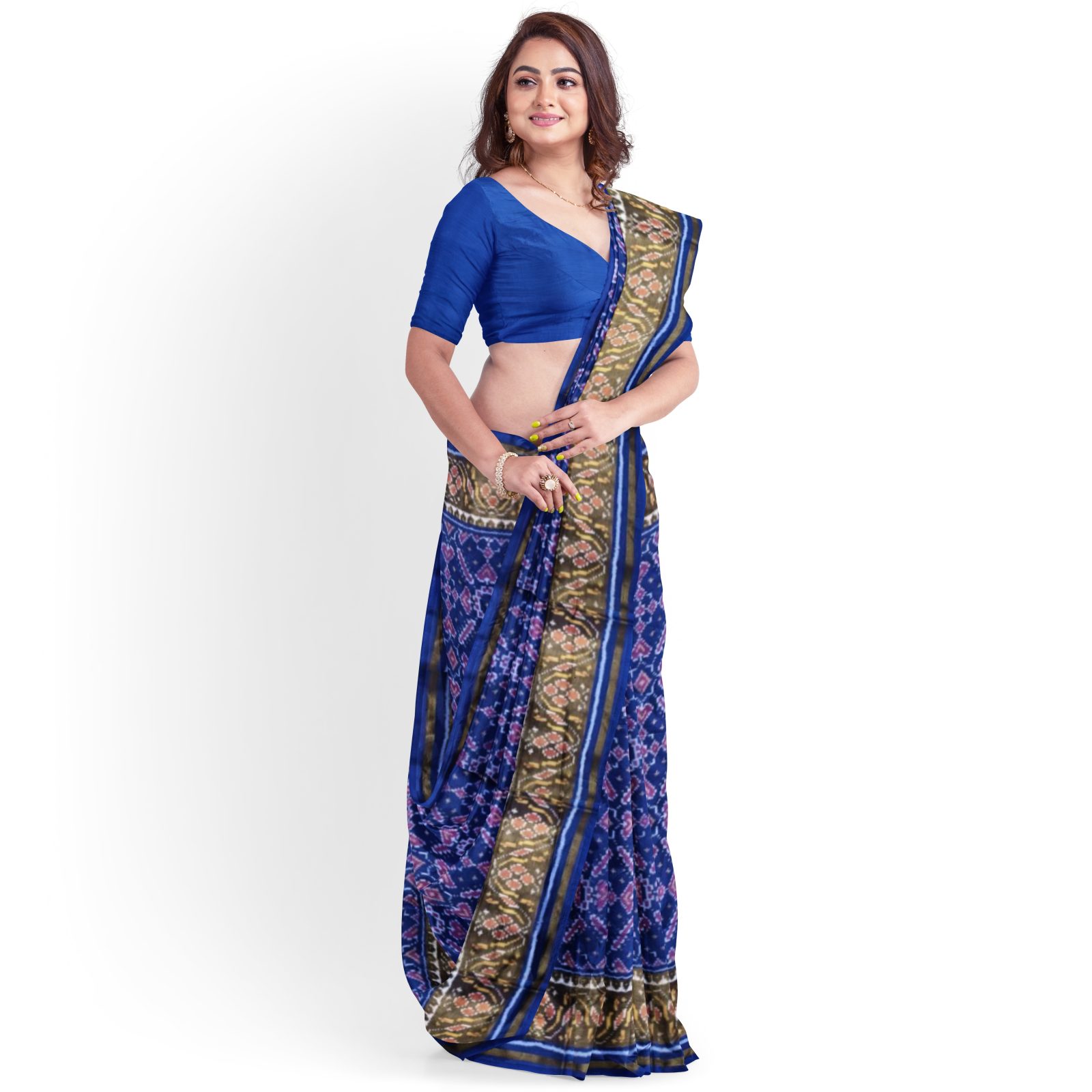 rajkotipatola Traditional Rajkot Tissue Border Blue Manekchok Patola Saree